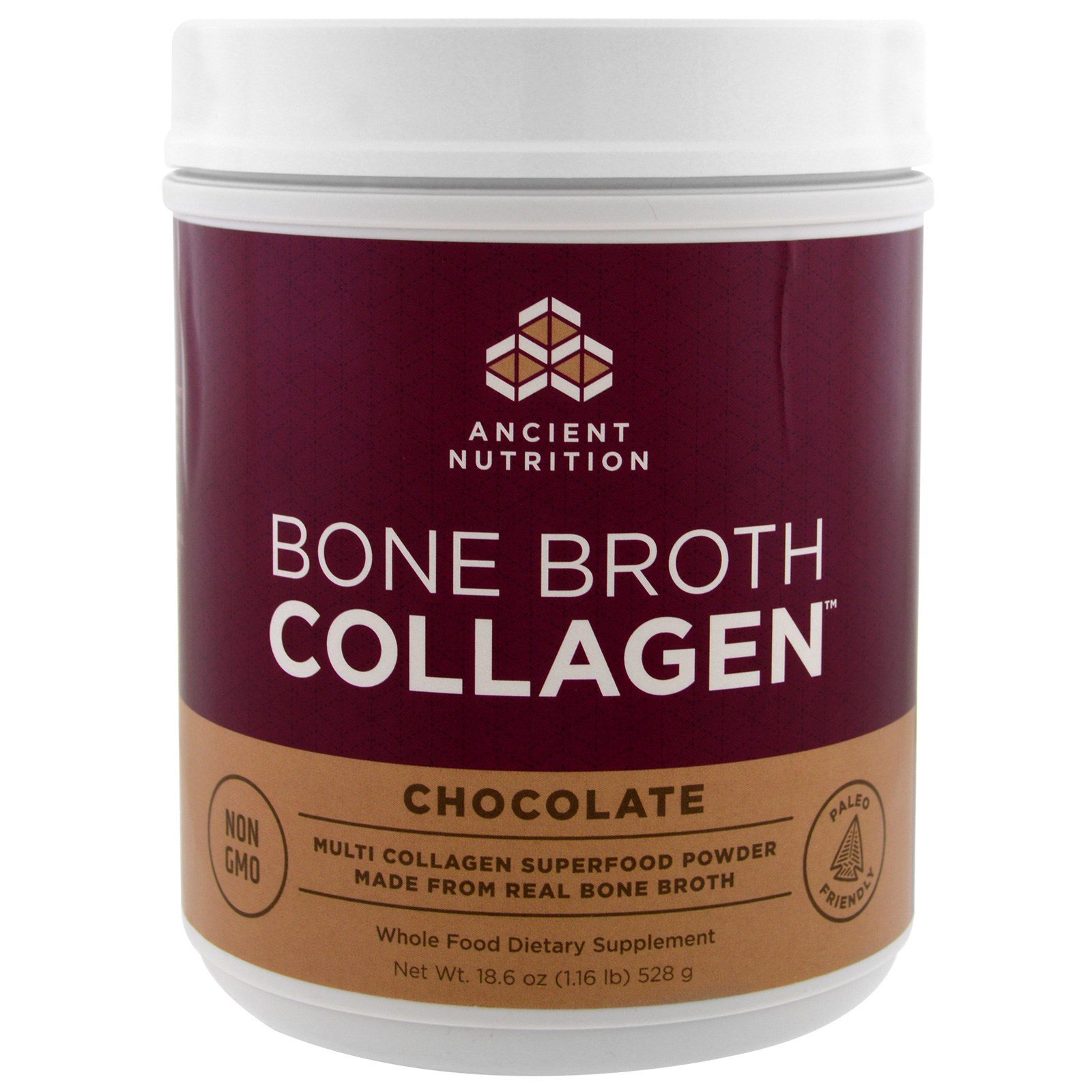 Comprar Dr. Axe / Ancient Nutrition, Colágeno de Caldo de Ossos, Chocolate, 528 g (1,16 lbs)