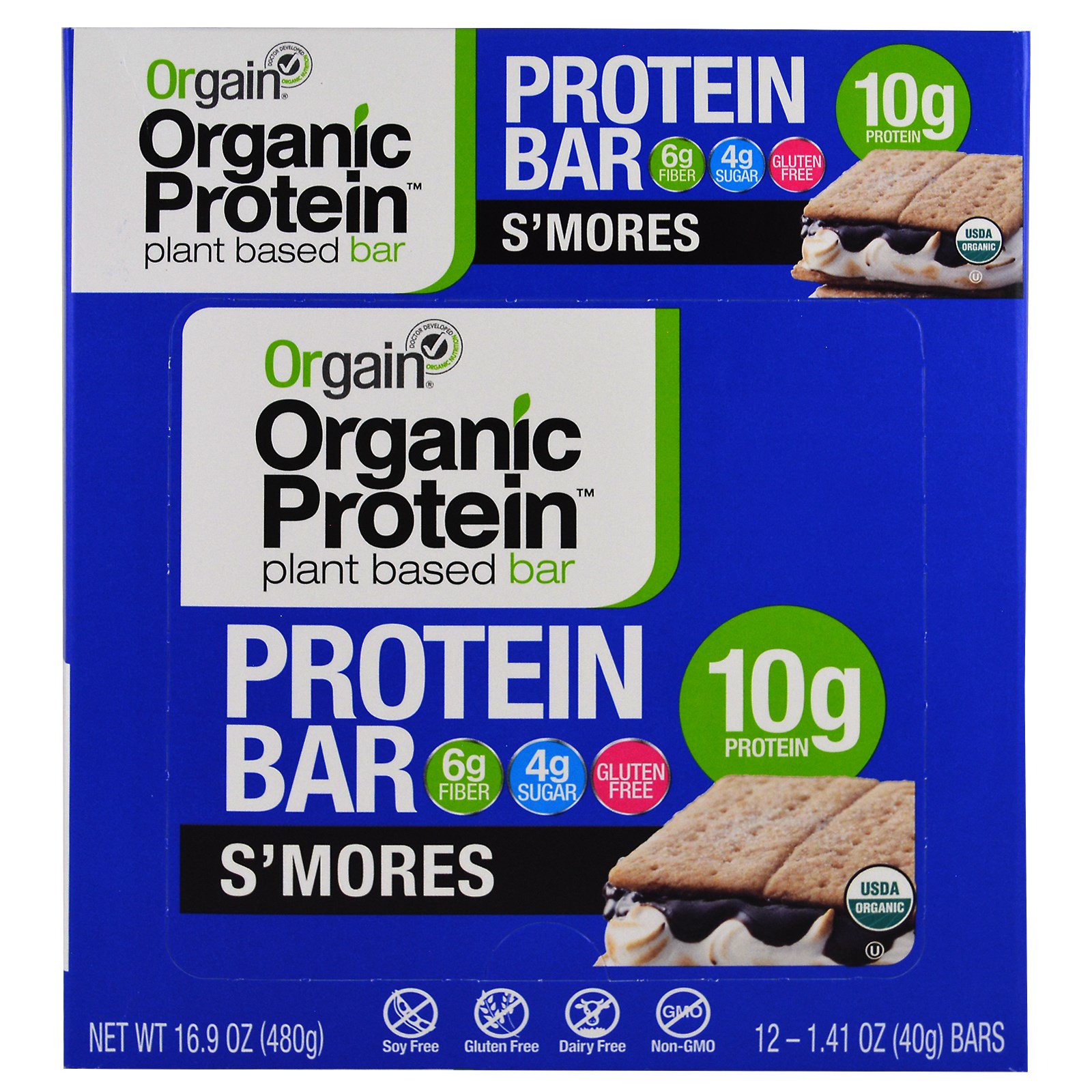 Comprar Orgain, Barra proteica de base vegetal orgânica, S'mores, 12 Barras, 1,41 oz (40 g) Cada - Imagem 2