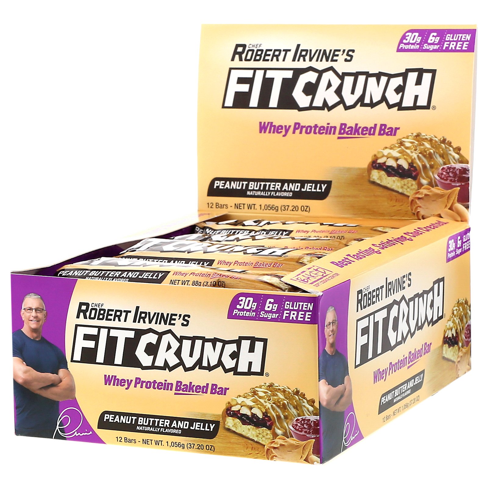 Comprar FITCRUNCH, Barra de Proteína do Soro de Leite (Whey), Manteiga de Amendoim e Gelatina, 12 Barras, 88 g (3,10 oz) Cada