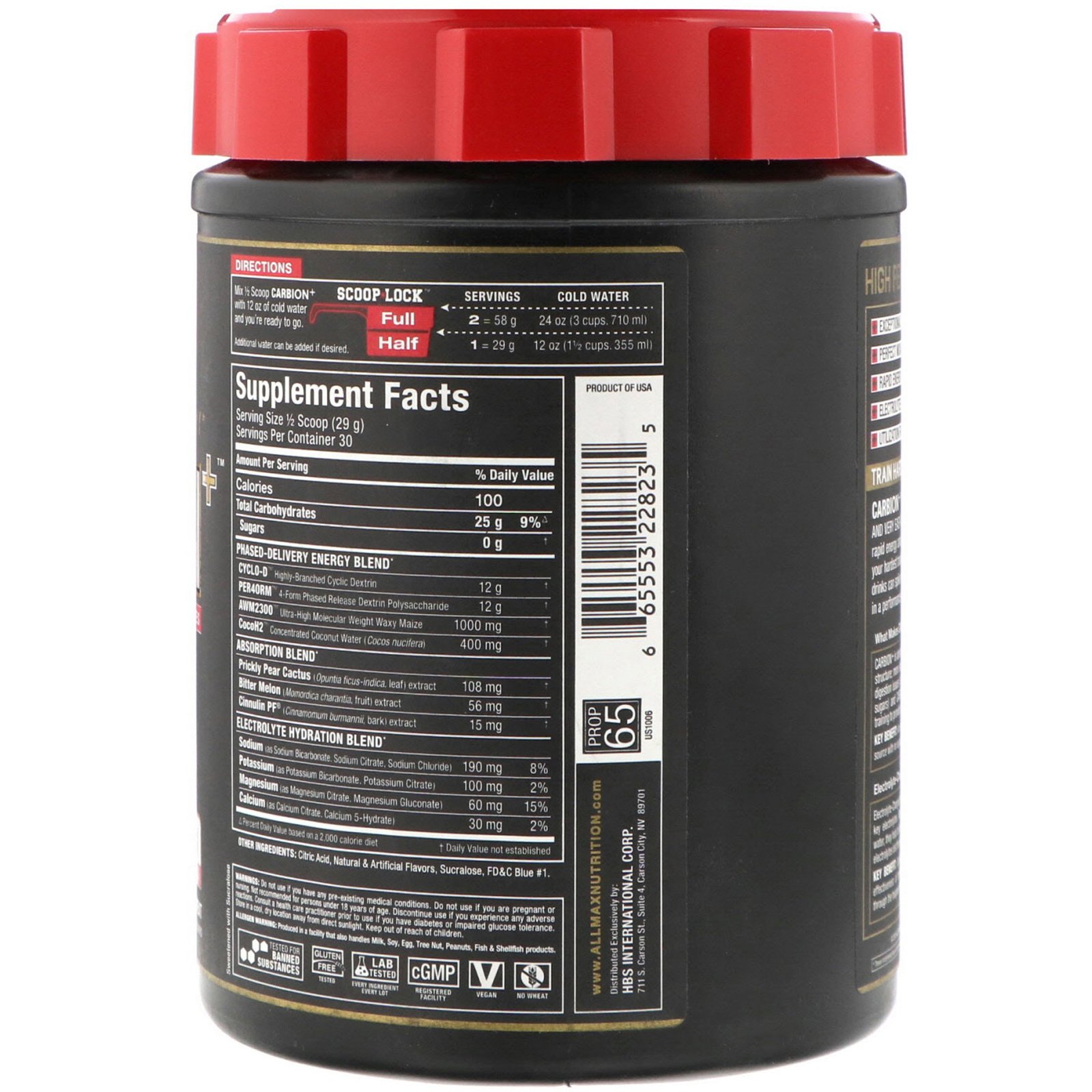Comprar ALLMAX Nutrition, CARBion+ with Electrolytes + Hydration, Gluten-Free + Vegan Certified, Blue Bomb Pop, 1.91 lbs (870 g) - Imagem 2