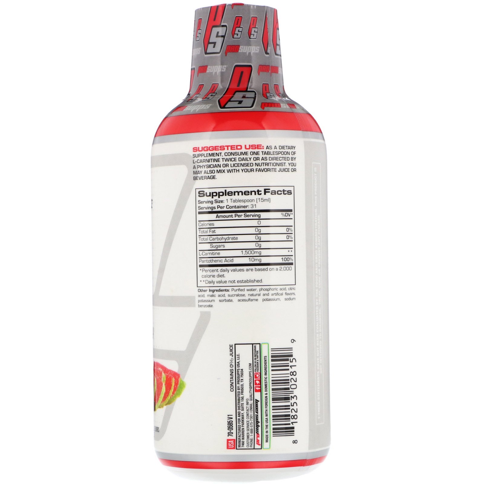 Comprar ProSupps, L-Carnitine 1500, Sour Watermelon Candy, 1,500 mg, 16 fl oz (473 ml) - Imagem 2