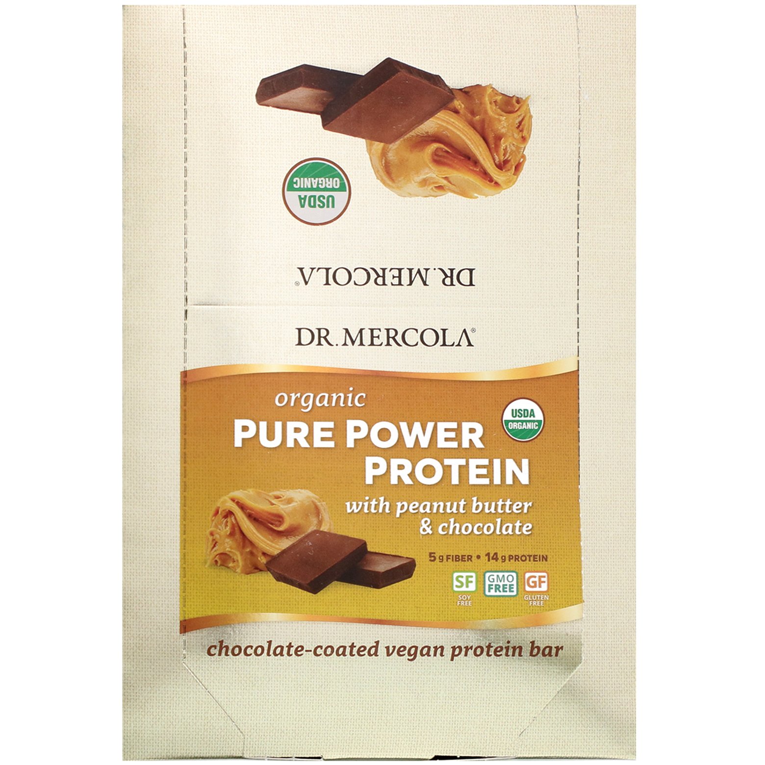 Comprar Dr. Mercola, Organic Pure Power Protein Bar, Peanut Butter & Chocolate, 12 Bars, 1.83 oz (52 g) Each - Imagem 2