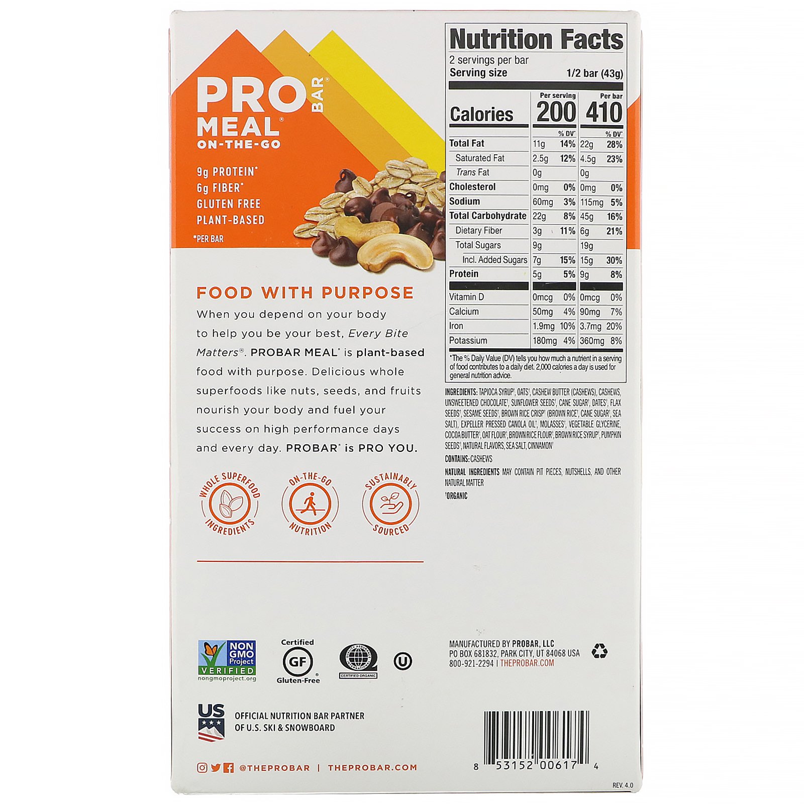 Comprar ProBar, Meal-On-The-Go, Oatmeal Chocolate Chip, 12 Bars, 3 oz (85 g) Each - Imagem 3