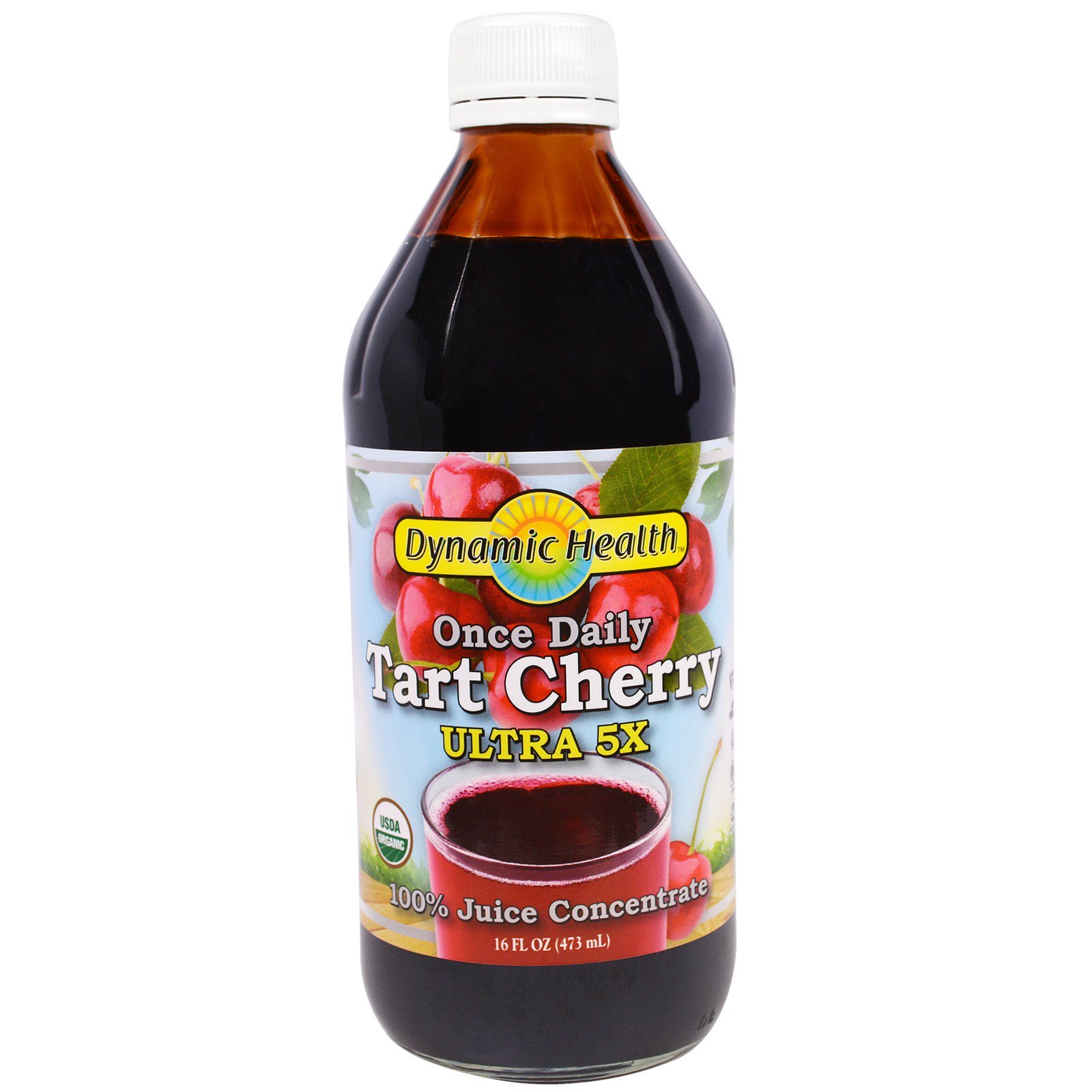 Comprar Dynamic Health Laboratories, Once Daily Tart Cherry, Ultra 5X, 100% Juice Concentrate, 16 fl oz (473 ml)