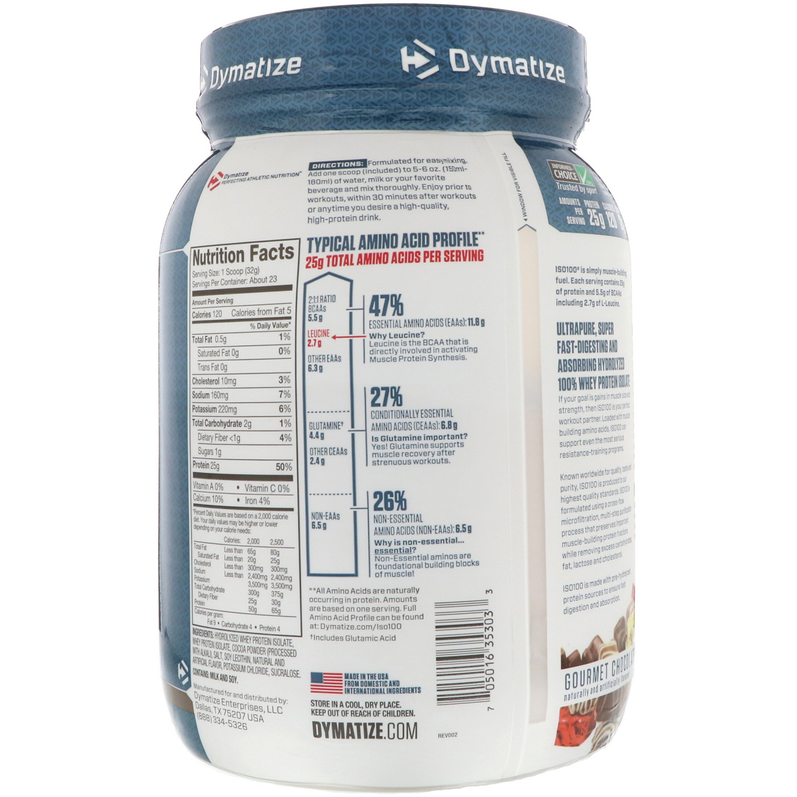 Comprar Dymatize Nutrition, ISO 100 Hidrolisado, Isolado de Proteína Whey 100%, Chocolate Gourmet, 725 g (1,6 lbs) - Imagem 2