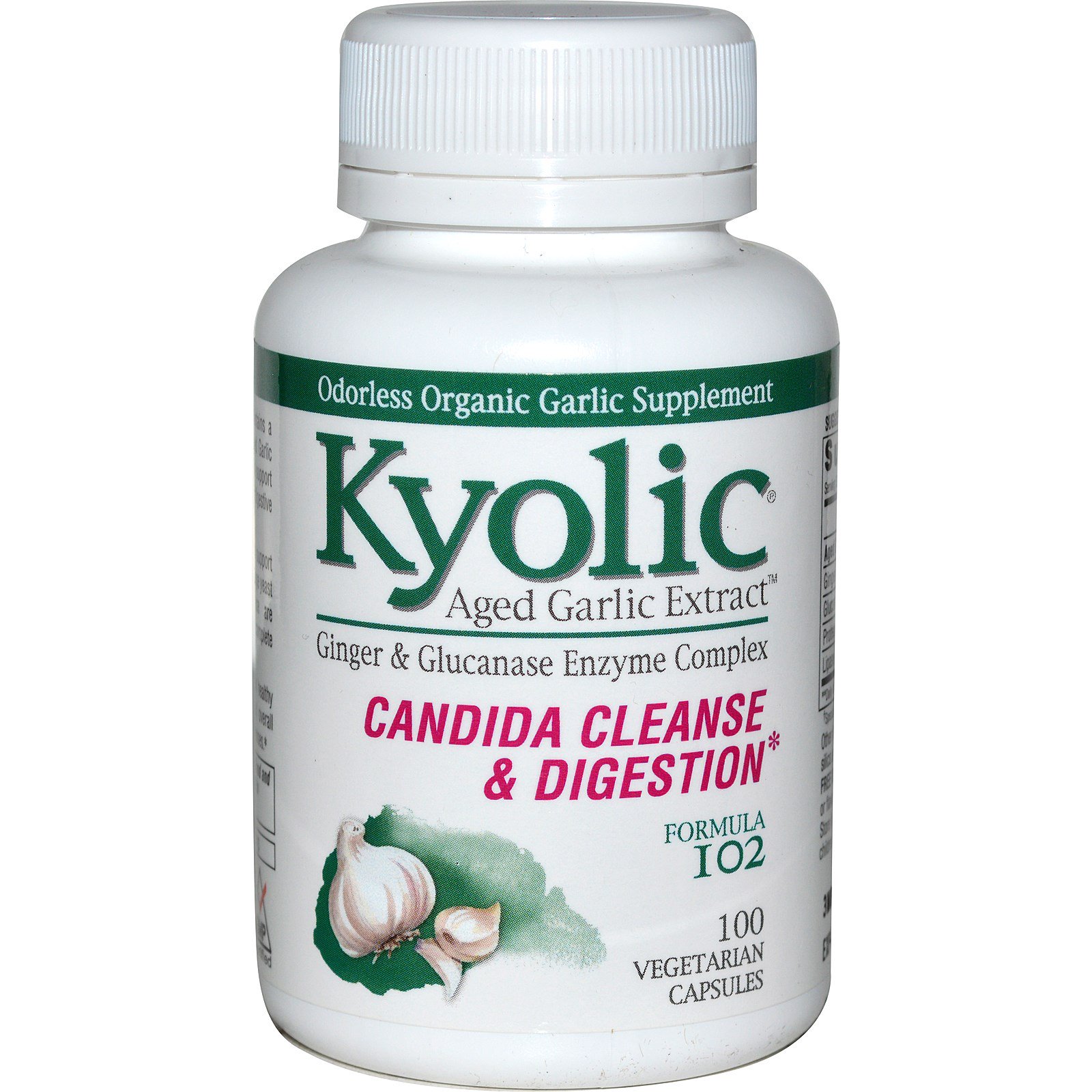 Comprar Kyolic, Extrato de Alho Envelhecido, Limpeza de Cândida e Digestão, Formula 102, 100 Cápsulas Vegetais