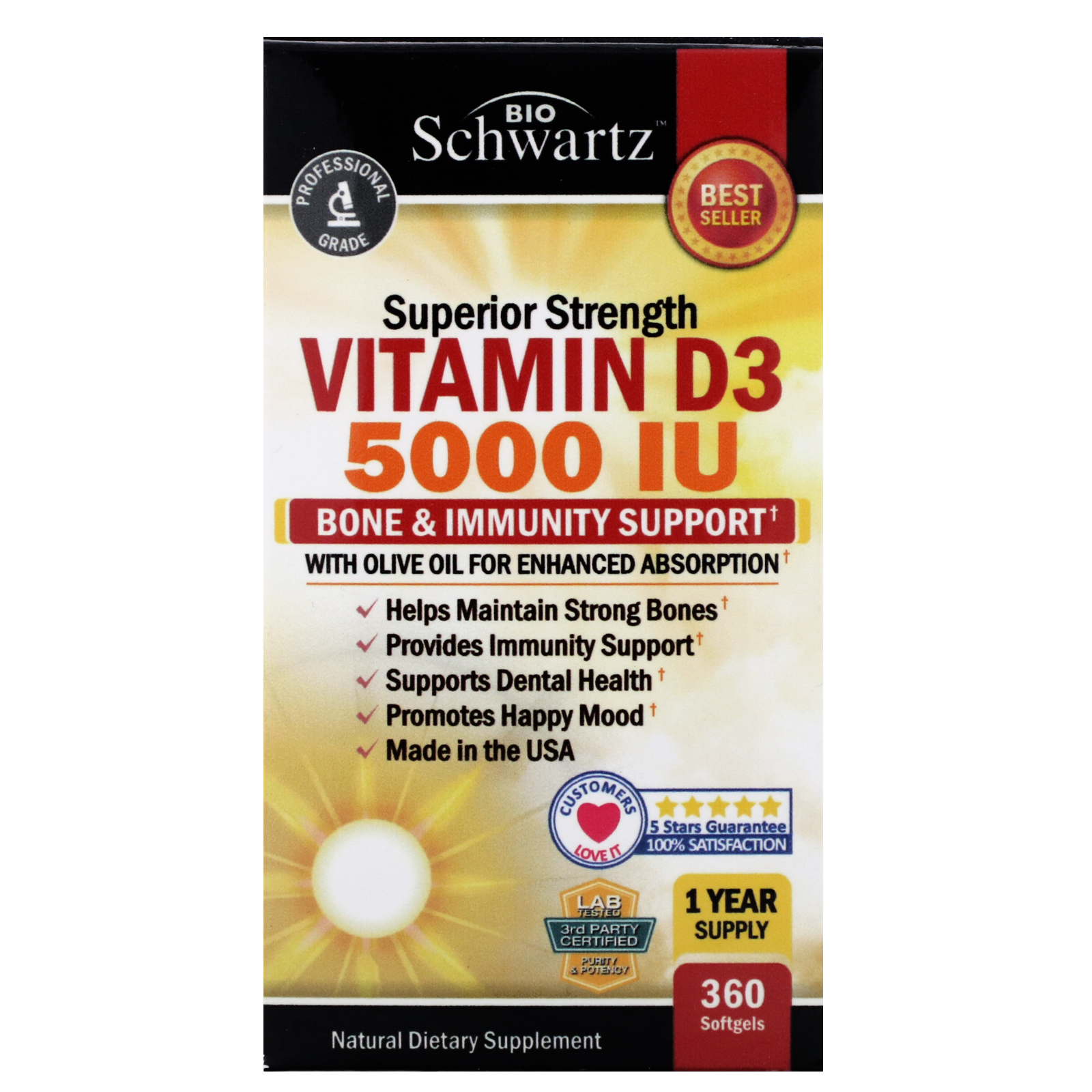 Comprar BioSchwartz, Força Superior da Vitamina D3, 5.000 UI, 360 Cápsulas Gelatinosas