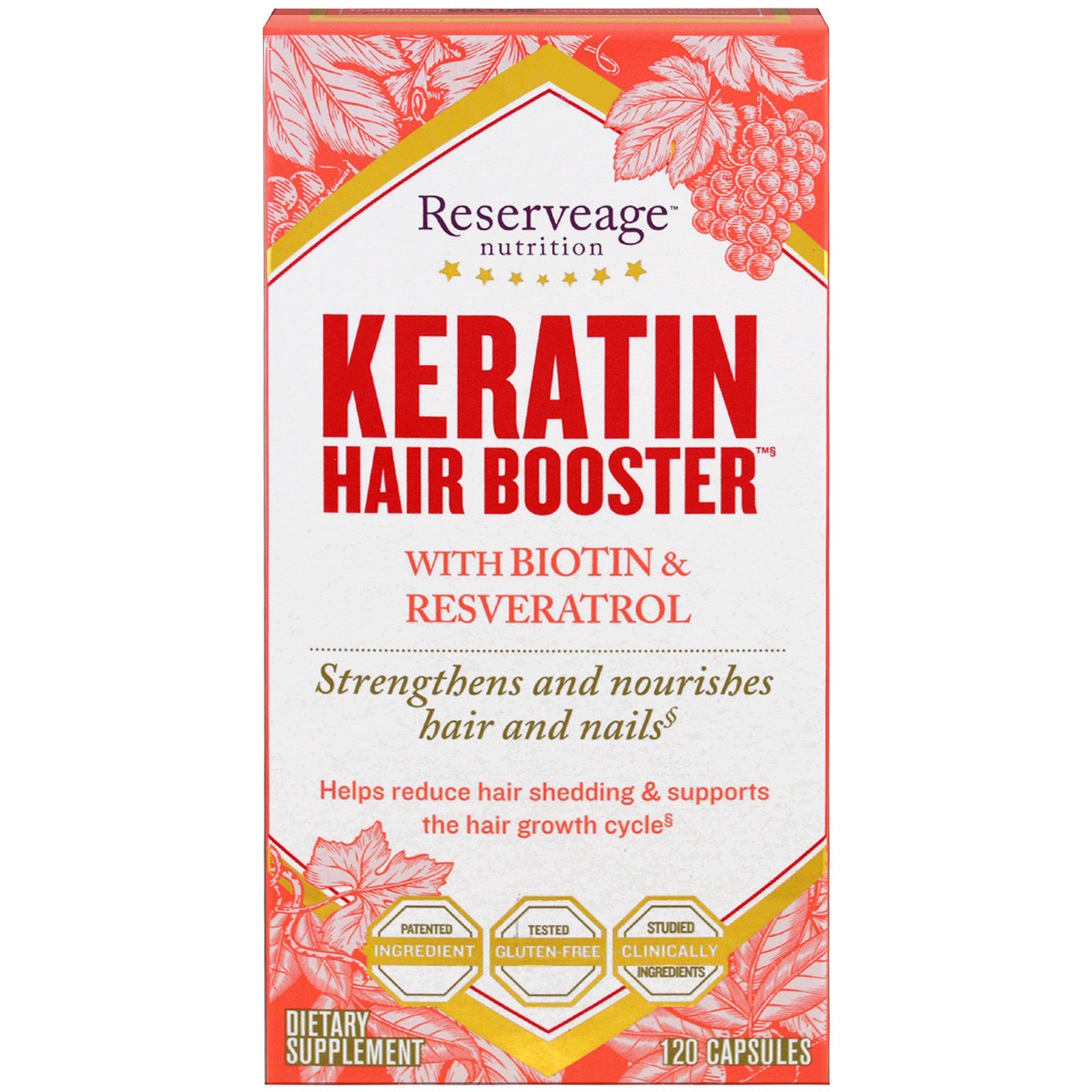 Comprar ReserveAge Nutrition, Keratin Hair Booster with Biotin & Resveratrol, 120 Capsules