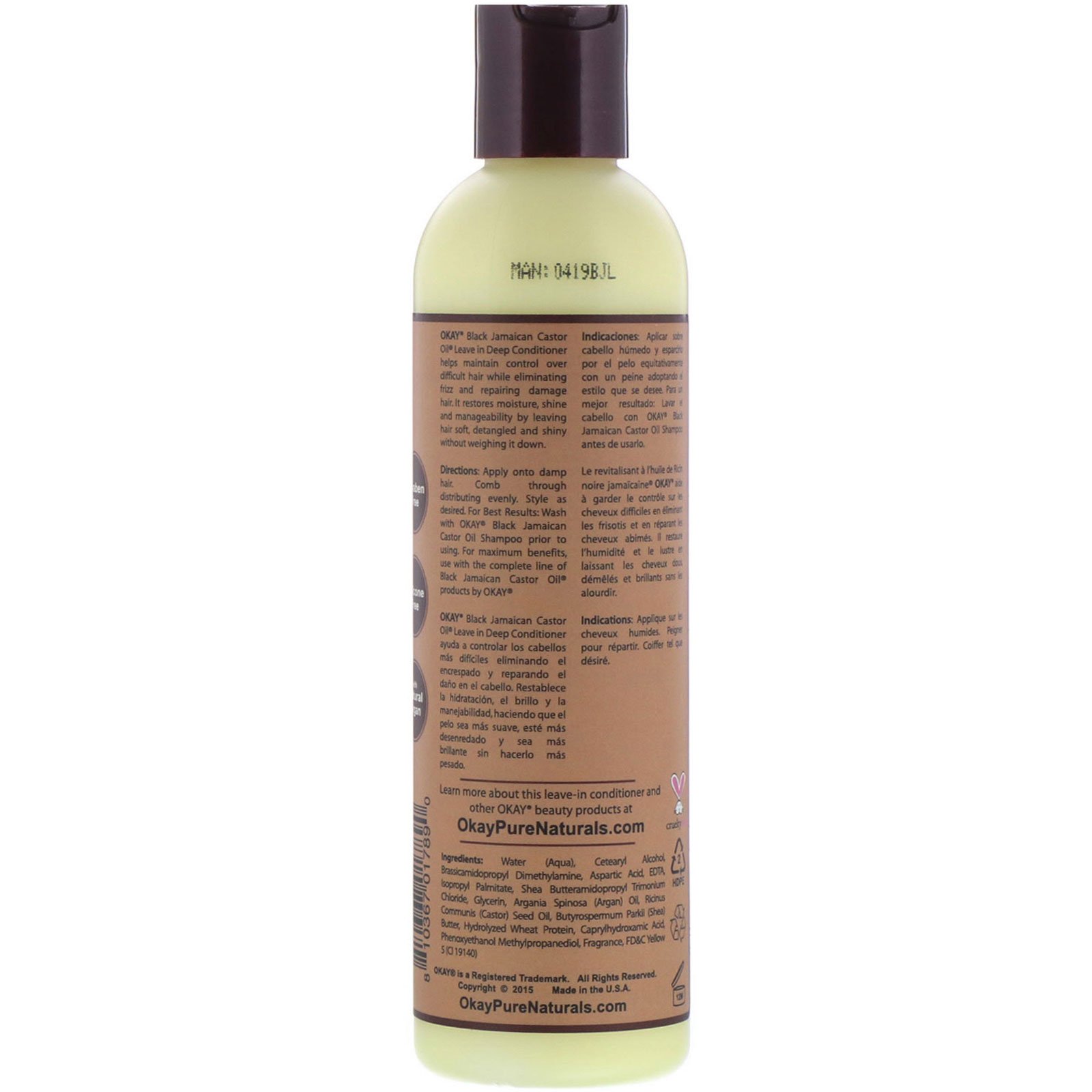 Comprar Okay Pure Naturals, Black Jamaican Castor Oil, Condicionador Leave-in, 237 ml (8 fl oz) - Imagem 2