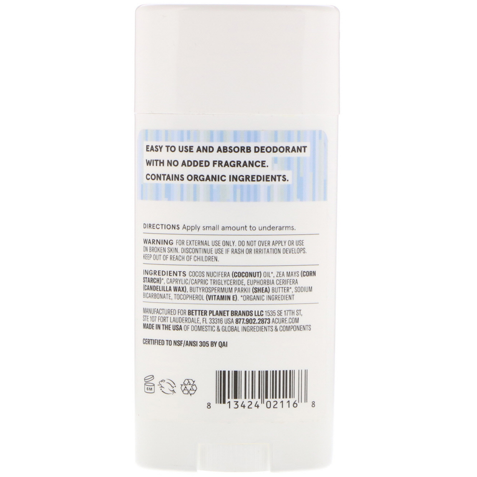 Comprar Acure, Desodorante, Sem Perfume, 63,78 g (2,25 oz) - Imagem 2