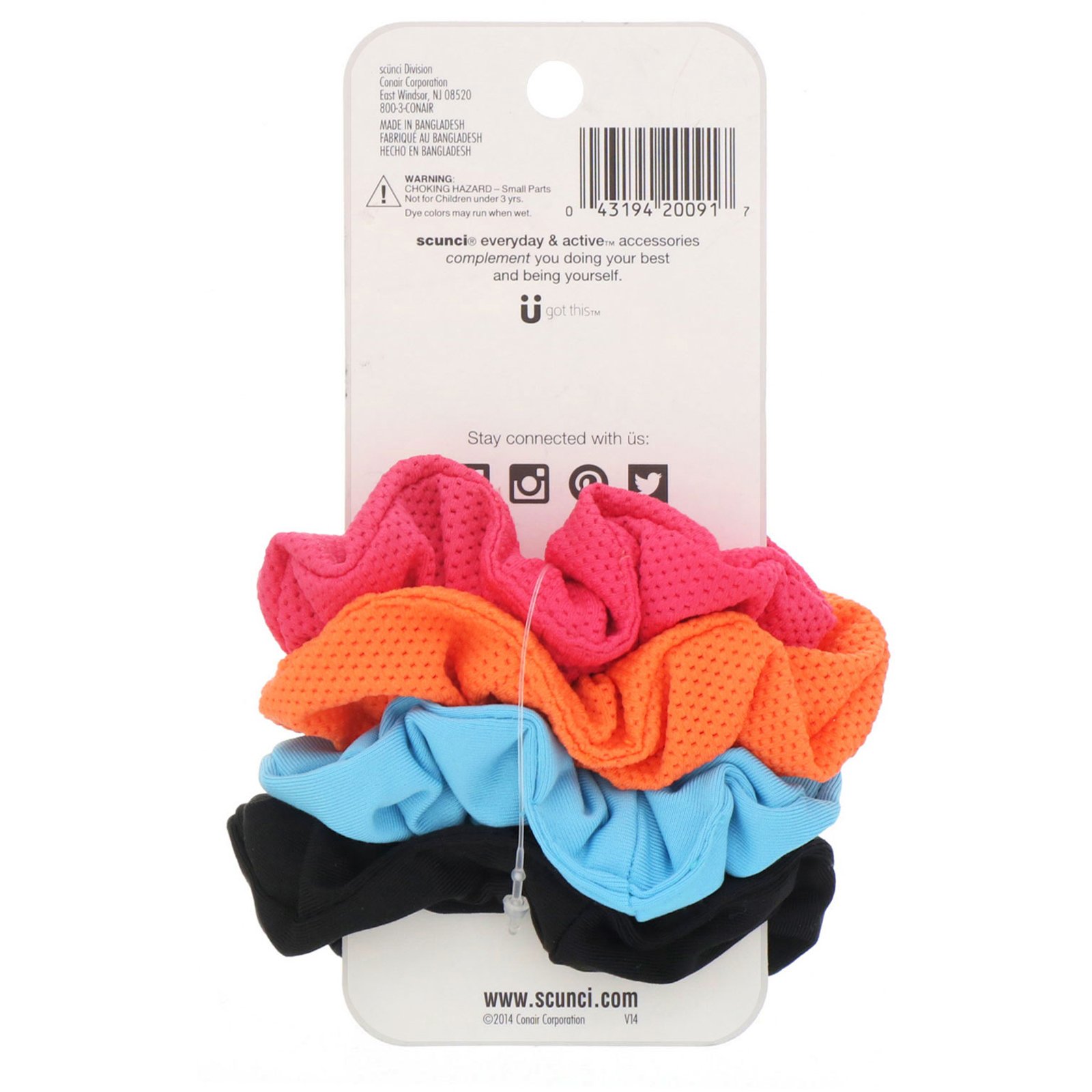 Comprar Scunci, Elástico de cabelo para rabo de cavalo Everyday & Active, malha respirável, superconfortáveis, cores variadas, 4 peças - Imagem 2