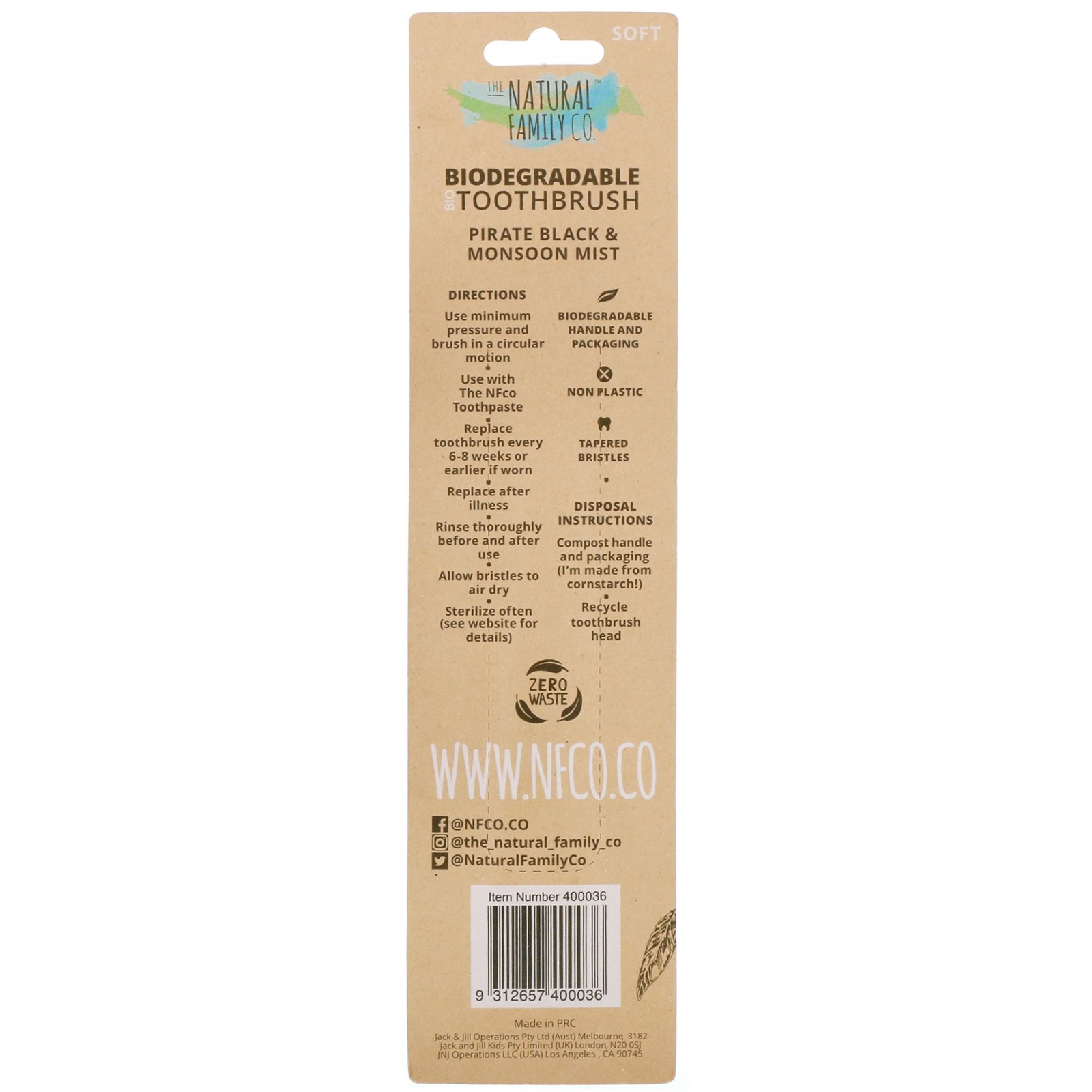 Comprar The Natural Family Co., Biodegradable Cornstarch Toothbrush, Soft, 2 Toothbrushes - Imagem 2