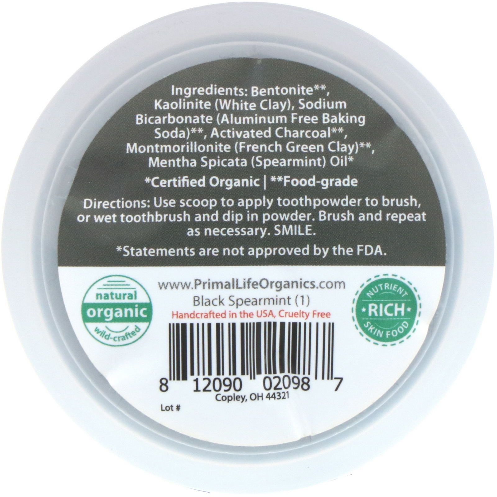 Comprar Primal Life Organics, Pó Dental Dirty Mouth, Hortelã Preta, 28 g - Imagem 2