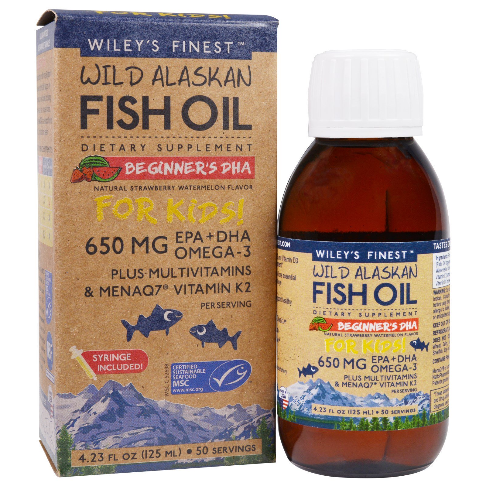 Comprar Wiley's Finest, Óleo de Peixe Selvagem do Alasca, Para Crianças!, DHA para Iniciantes, Sabor Natural de Melancia e Morango, 650 mg, 125 ml (4,23 fl oz)