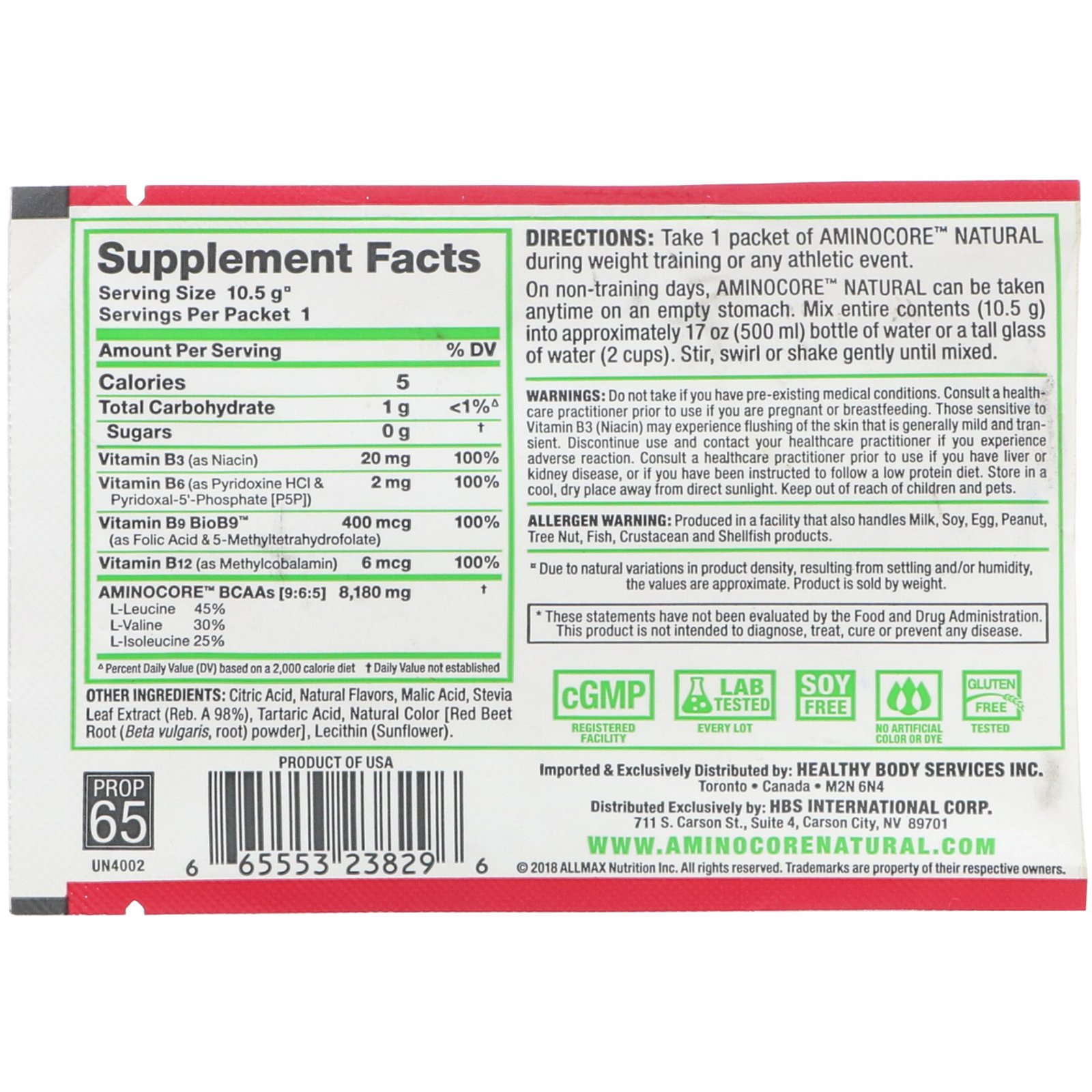 Comprar ALLMAX Nutrition, AMINOCORE Natural, Instantized BCAAs, Cranberry Apple, 10.5 g (0.37 oz) - Imagem 2