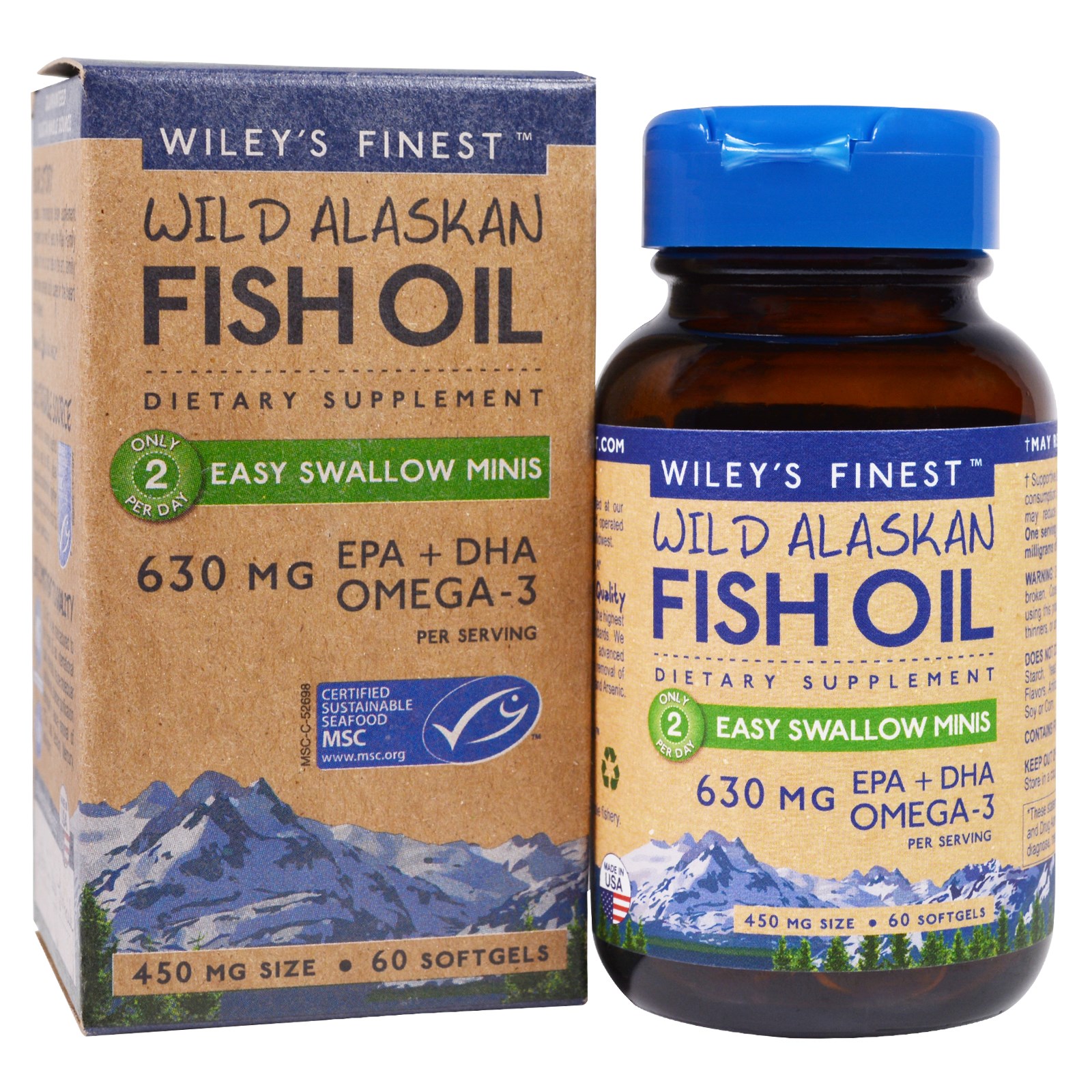 Comprar Wiley's Finest, Óleo de Peixe Selvagem do Alasca, Easy Swallow Minis, 450 mg, 60 Cápsulas Softgel