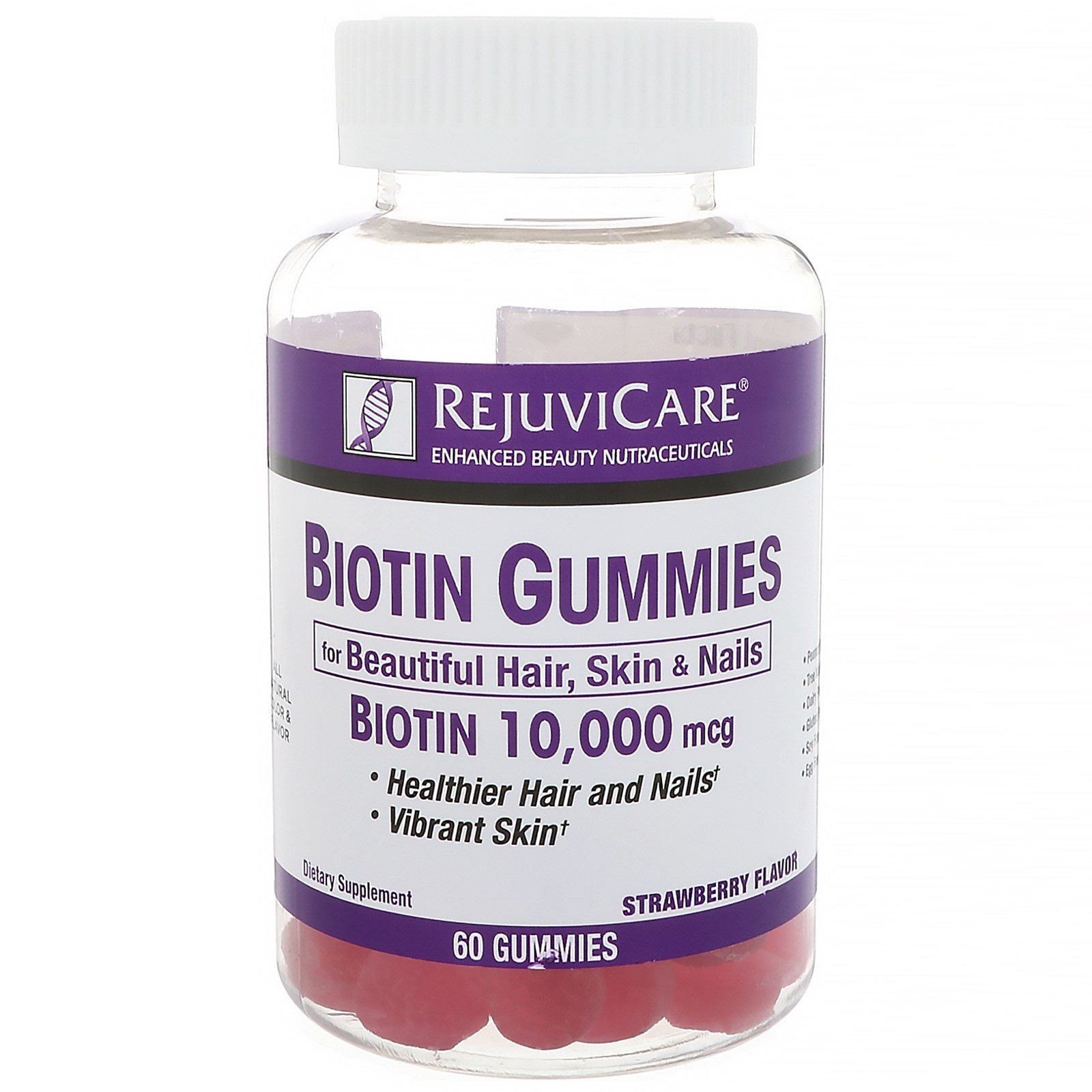 Comprar Rejuvicare, Gominhas de Biotina, Sabor Morango, 10.000 mcg, 60 Gominhas