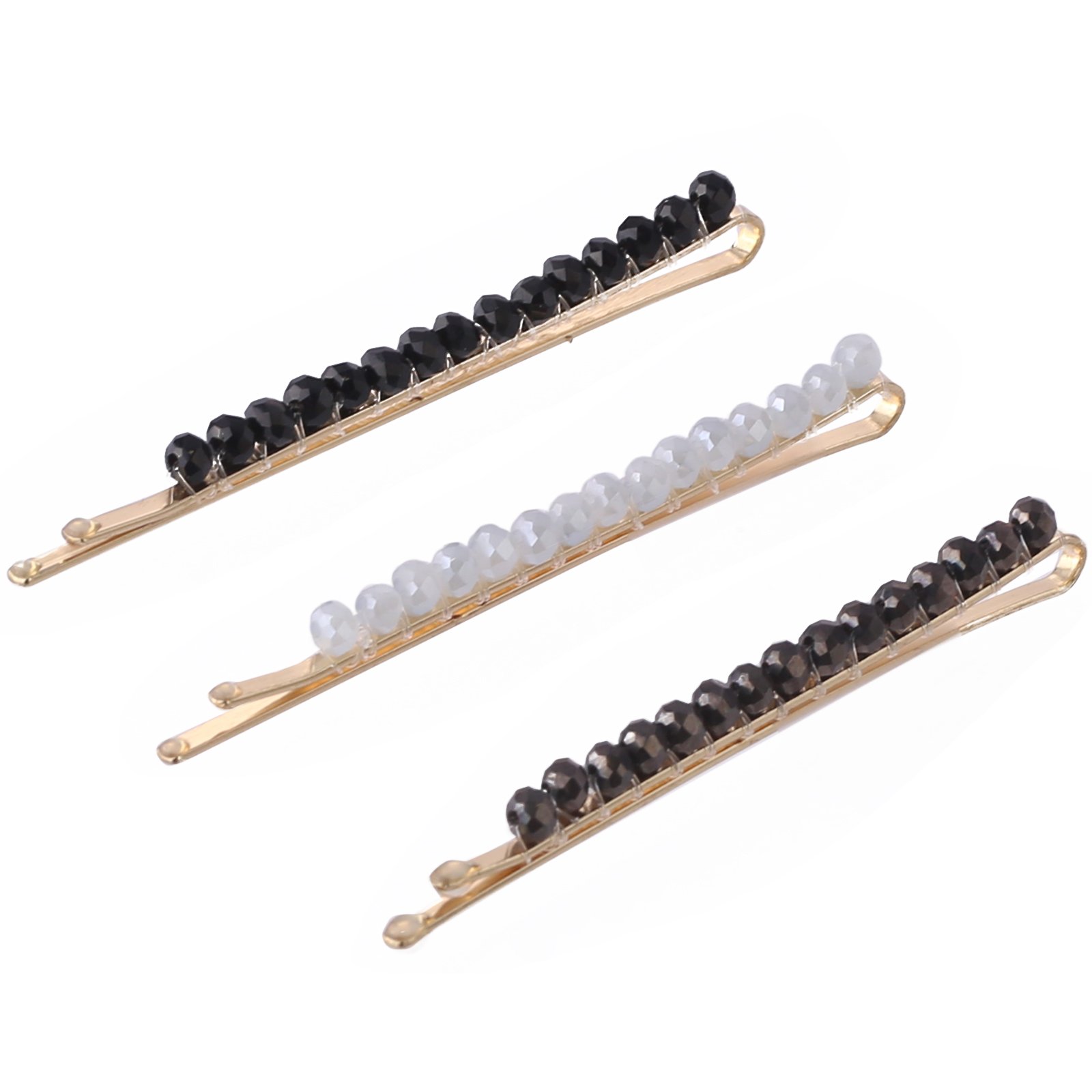 Comprar Kitsch, Grampos com Miçangas, Preto/Prata, 3 Peças