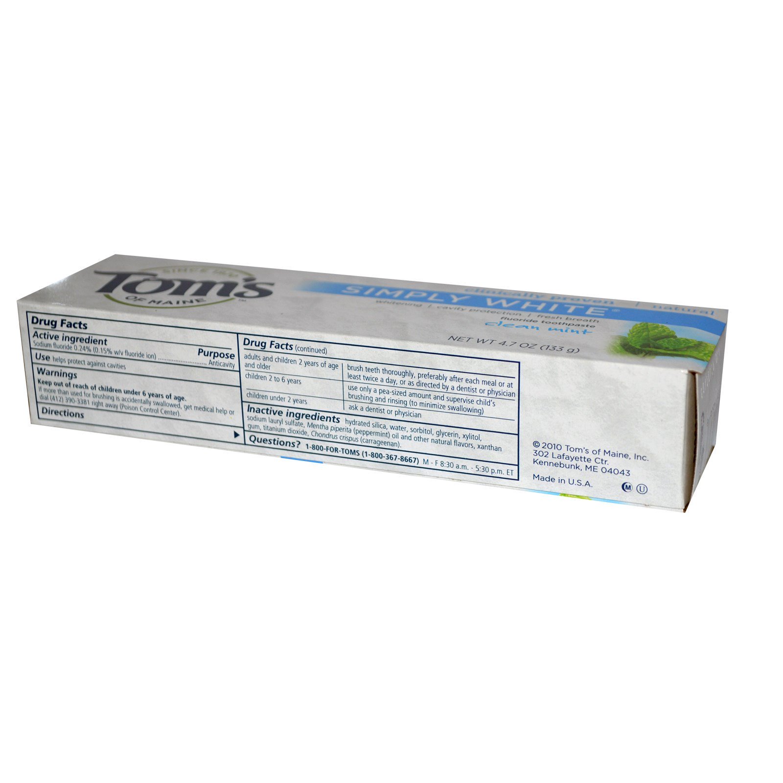 Comprar Tom's of Maine, Pasta de Dente com Flúor Simply White, Menta Limpa, 133 g