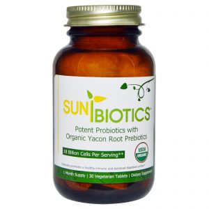 Comprar Sunbiotics, Organic, Potent Probiotics with Organic Yacon Root Prebiotics, 30 Vegetarian Tablets