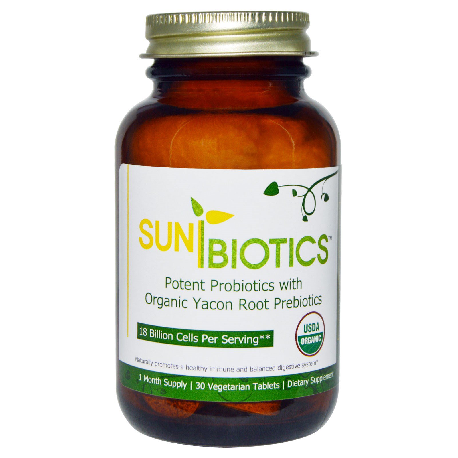 Comprar Sunbiotics, Organic, Potent Probiotics with Organic Yacon Root Prebiotics, 30 Vegetarian Tablets