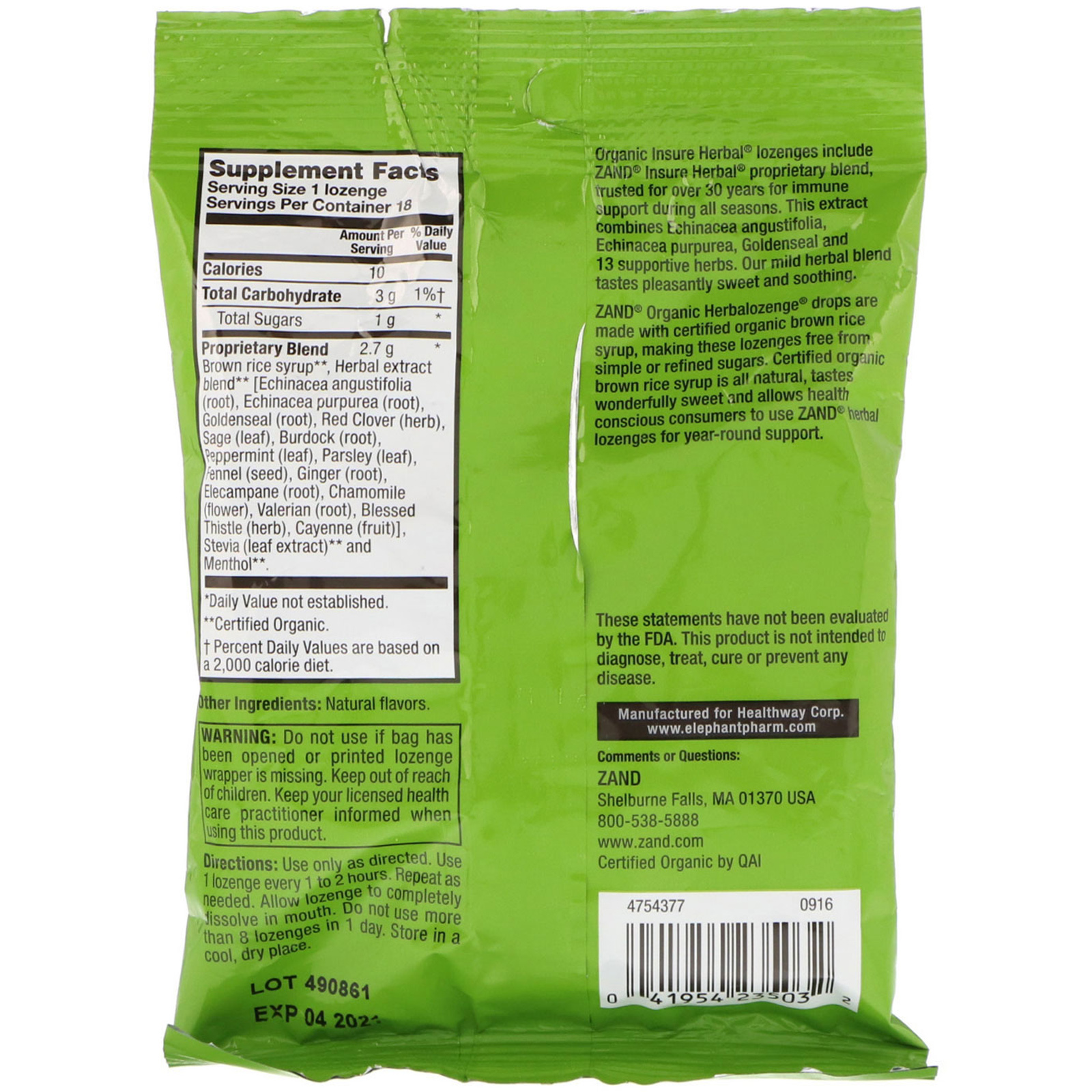 Comprar Zand, Organic HerbaLozenge, Insure Herbal, 18 Mentholated Lozenges - Imagem 2