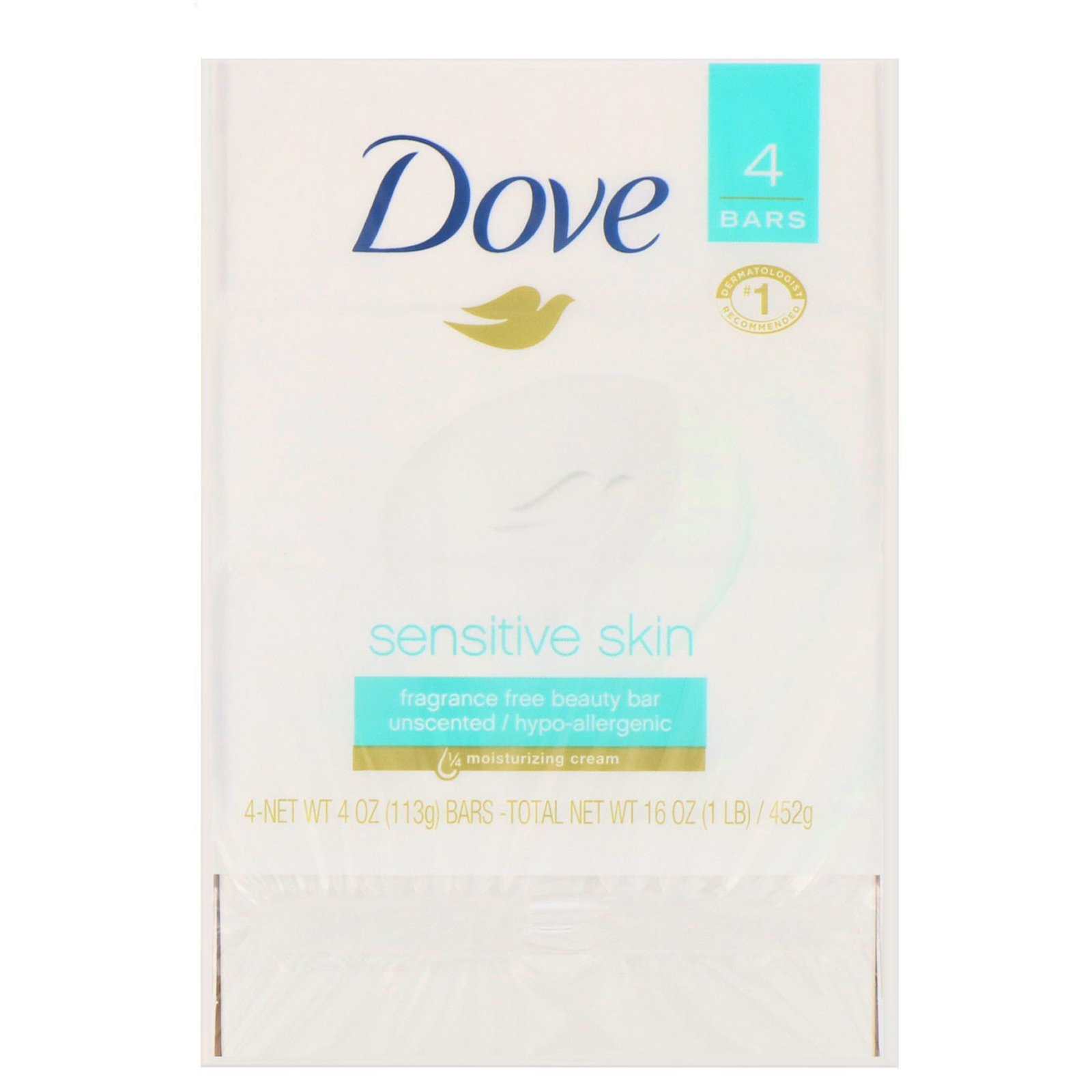 Comprar Dove, Sabonete de beleza em barra para pele sensível, sem perfume, 4 barras, 113 g cada