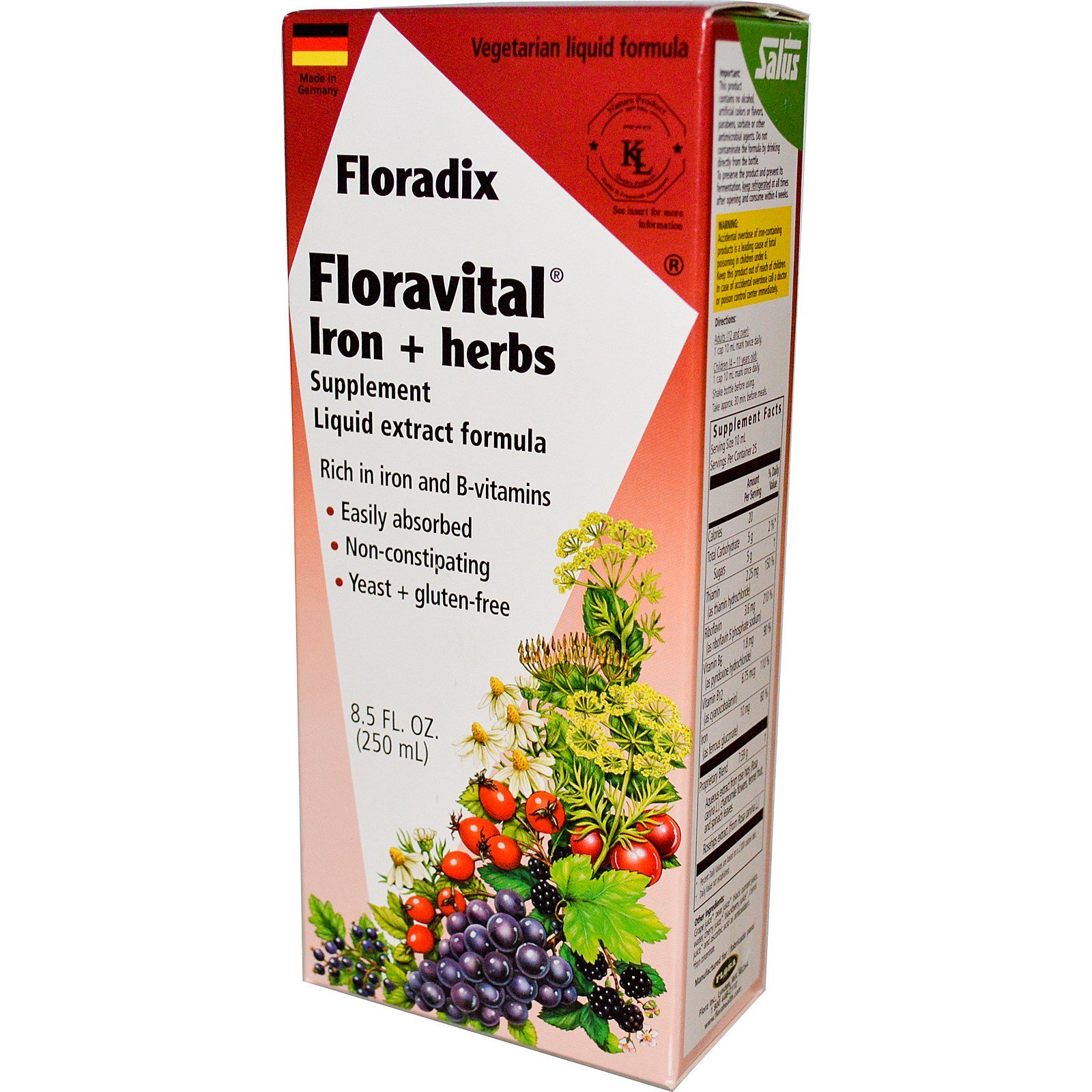 Comprar Flora, Salus, Floradix, Suplemento Floravital para Ferro + Ervas, Fórmula para Extrato Líquido, 250 ml (8,5 fl oz)