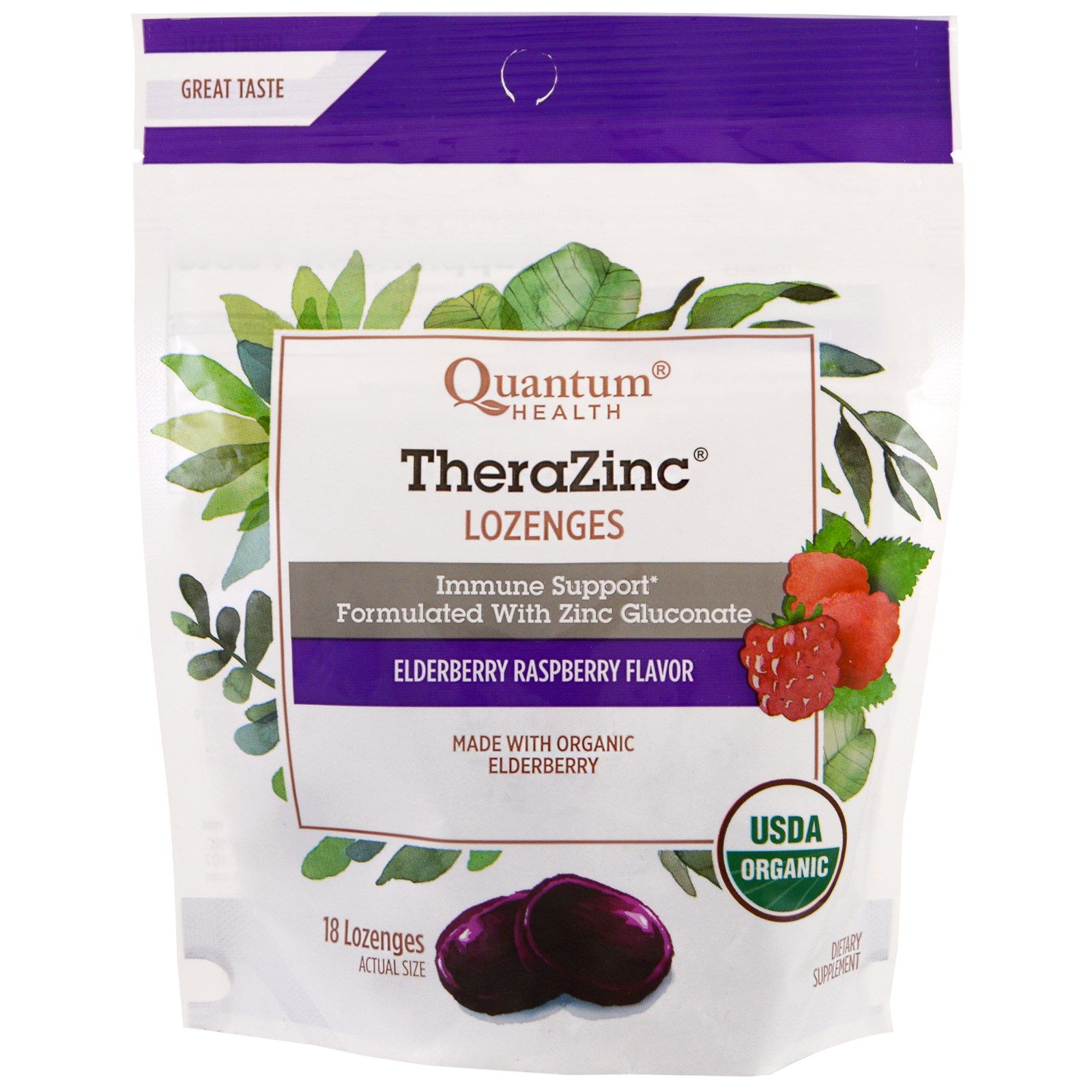 Comprar Quantum Health, Pastilhas TheraZinc, Sabor Framboesa e Baga de Sabugueiro, 18 Pastilhas