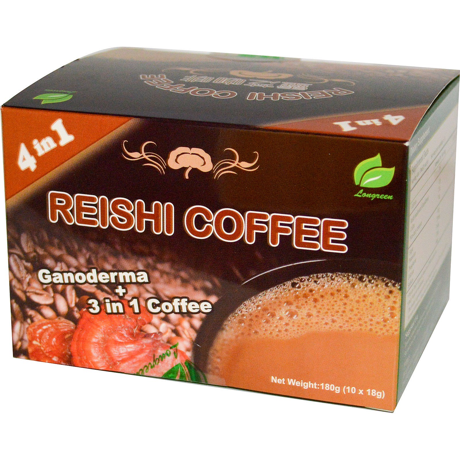 Comprar Longreen, Café Reishi 4 em 1, 10 Sachês, (18 g) Cada