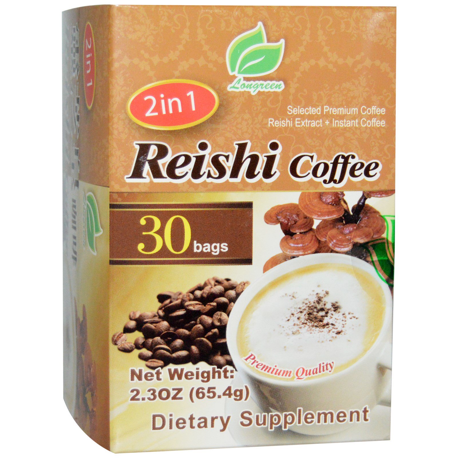 Comprar Longreen, Café Reishi 2 em 1, Cogumelo e Café Reishi, 30 Sachês, 65,4 g (2,3 oz) Cada