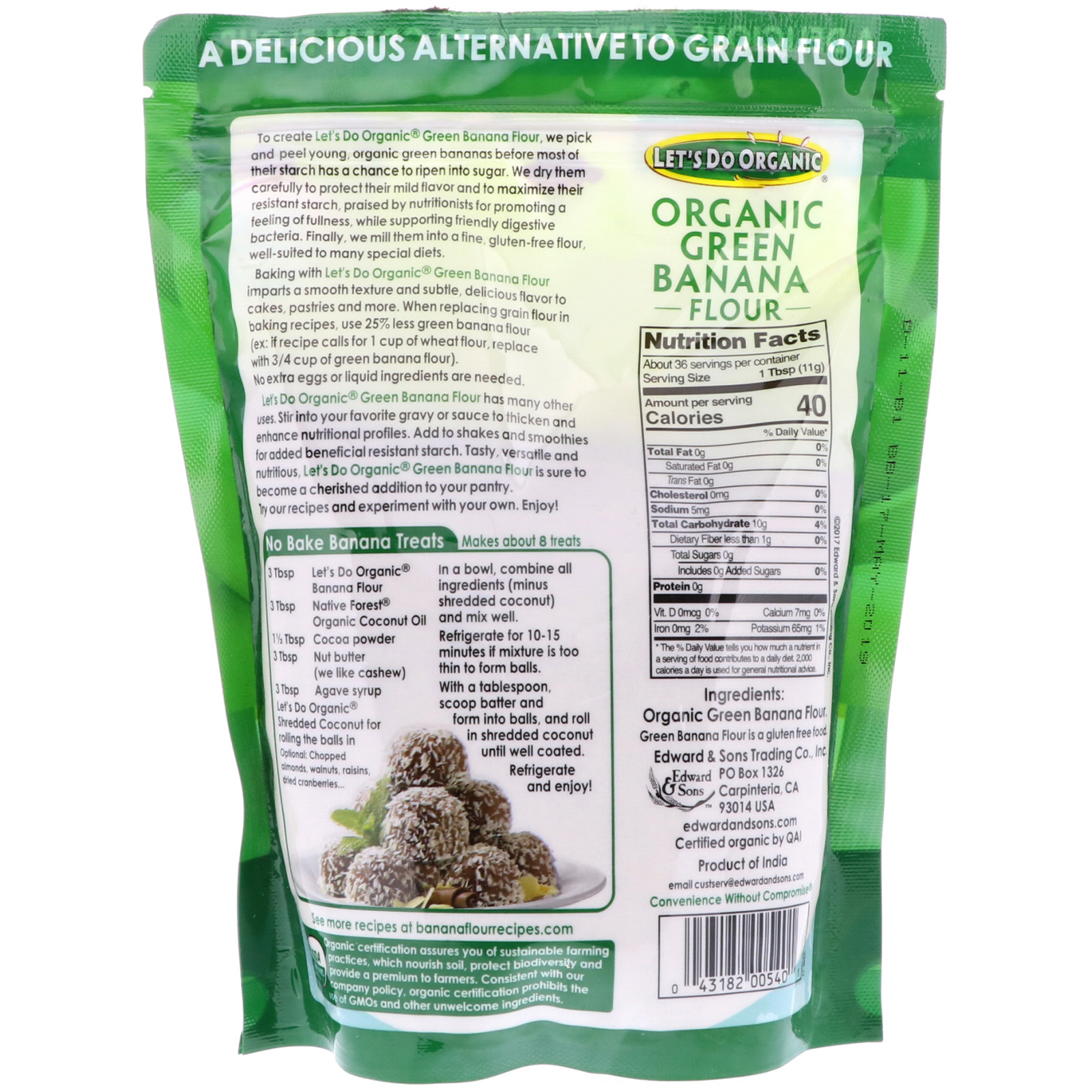 Comprar Edward & Sons, Let's Do Organic, Organic Green Banana Flour, 14 oz (396 g) - Imagem 2