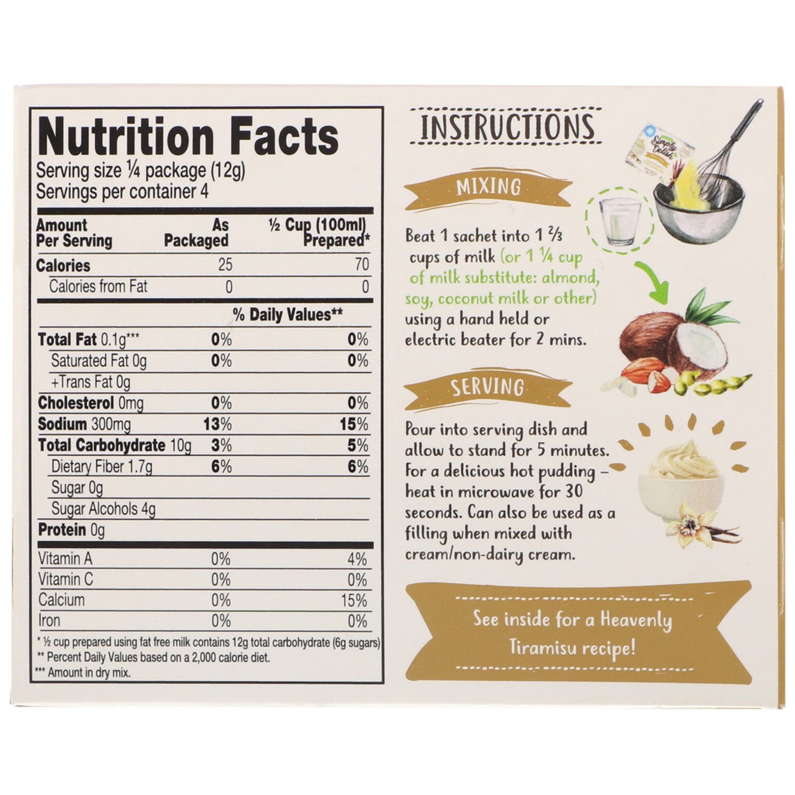 Comprar Natural Simply Delish, Natural Instant Pudding, Vanilla, 1.7 oz (48 g) - Imagem 2