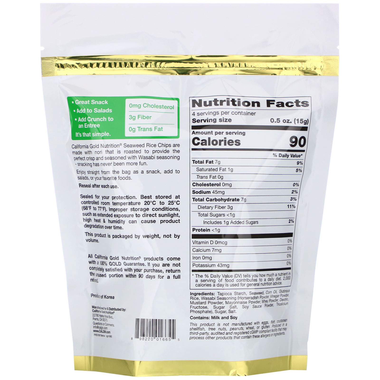Comprar California Gold Nutrition, Seaweed Rice Chips, Wasabi, 2 oz (60 g) - Imagem 2