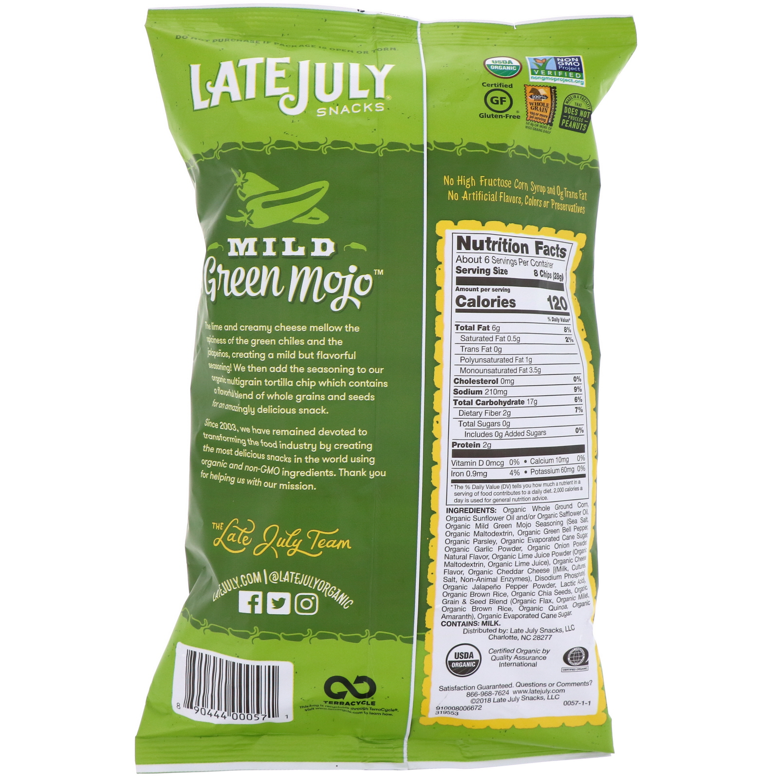 Comprar Late July, Multigrain Tortilla Chips, Mild Green Mojo, 5.5 oz (156 g) - Imagem 2