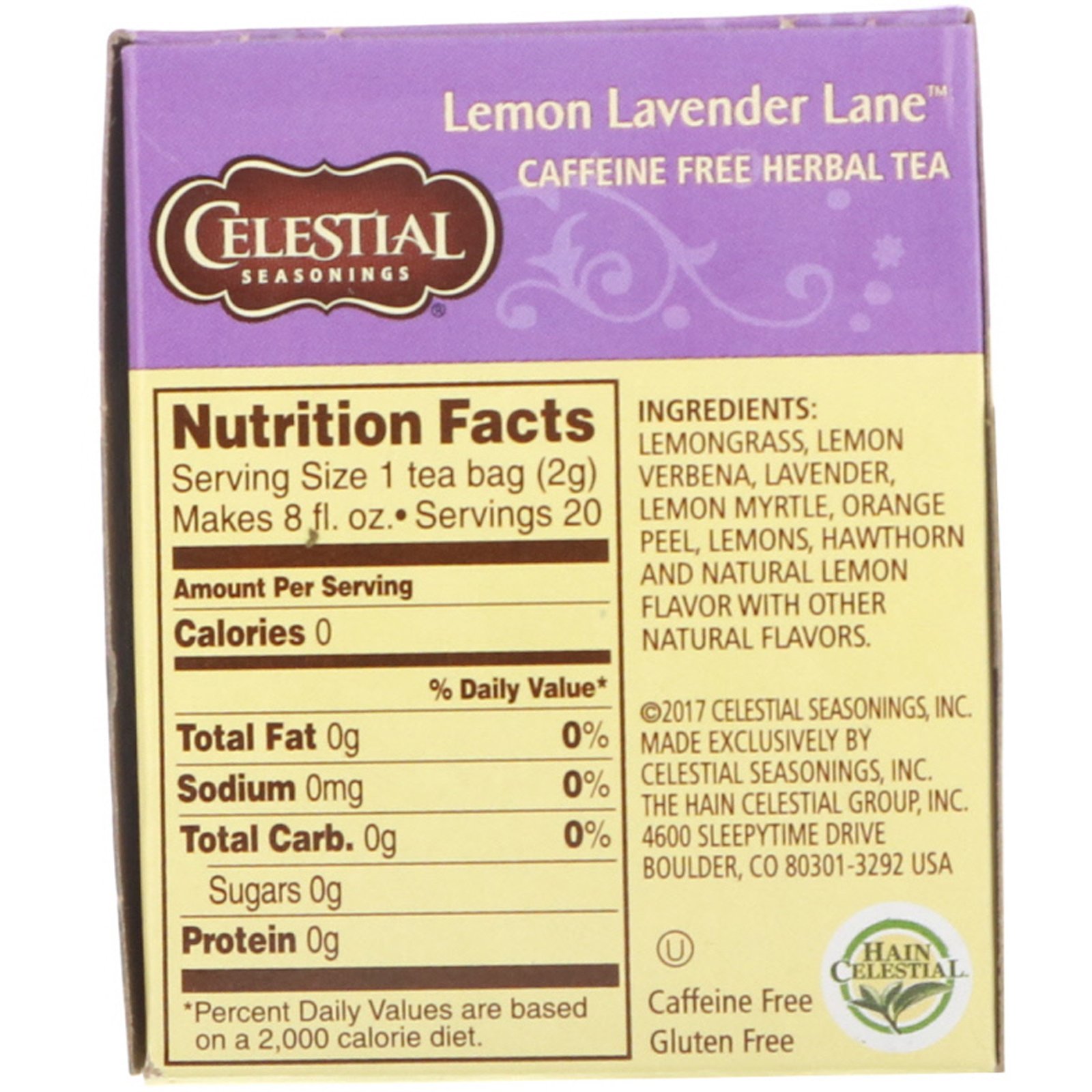 Comprar Celestial Seasonings, Chá Herbáceo, Vereda de Limão e Lavanda, Sem Cafeína, 20 Saquinhos de Chá, 1,1 oz (31 g) - Imagem 2