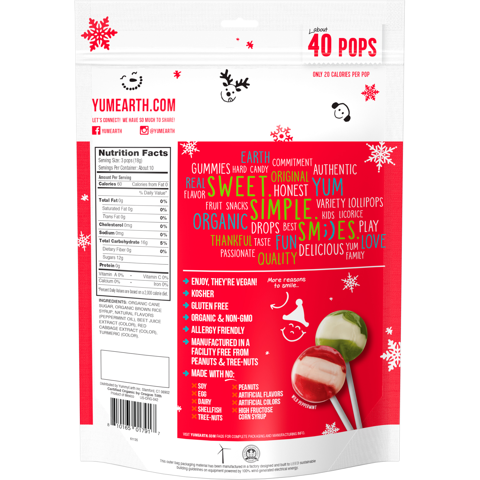 Comprar YumEarth, Orgânico, Pirulitos Doces, Hortelã-Pimenta Selvagem, 40 Pirulitos, 247,6 g (8,73 oz) - Imagem 2