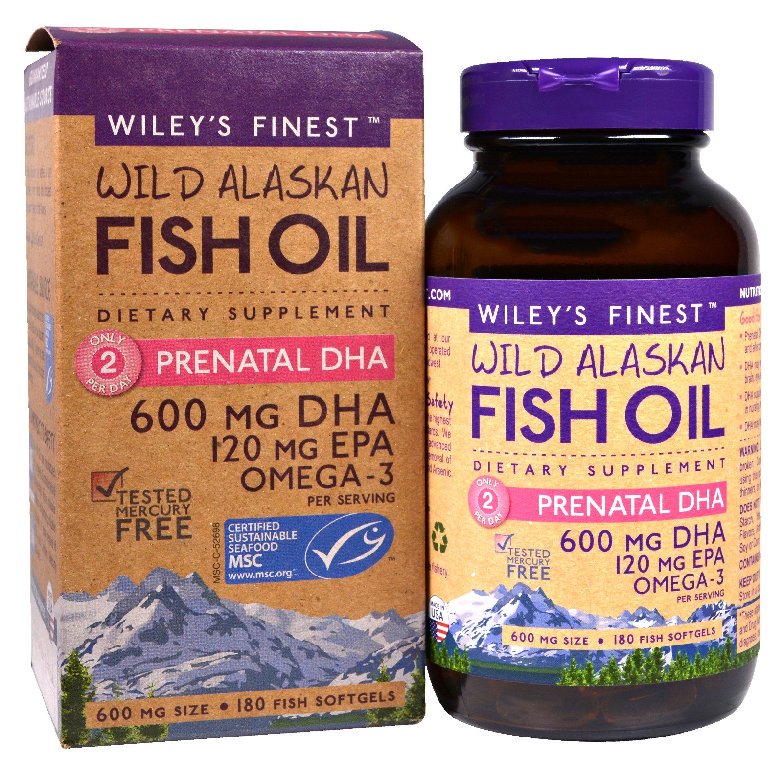 Comprar Wiley's Finest, Óleo de Peixe Selvagem do Alasca, DHA Pré-Natal, 600 mg, 180 Cápsulas Softgel de Peixe