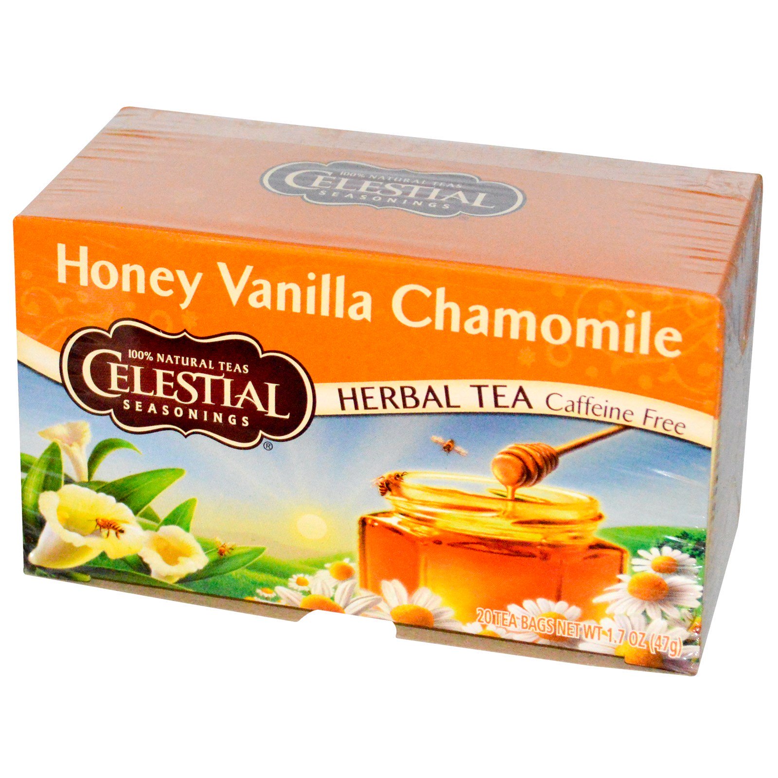 Comprar Celestial Seasonings, Chá de ervas, descafeinado, mel, baunilha e camomila, 20 sacos de chá, 1,7 oz (47 g)