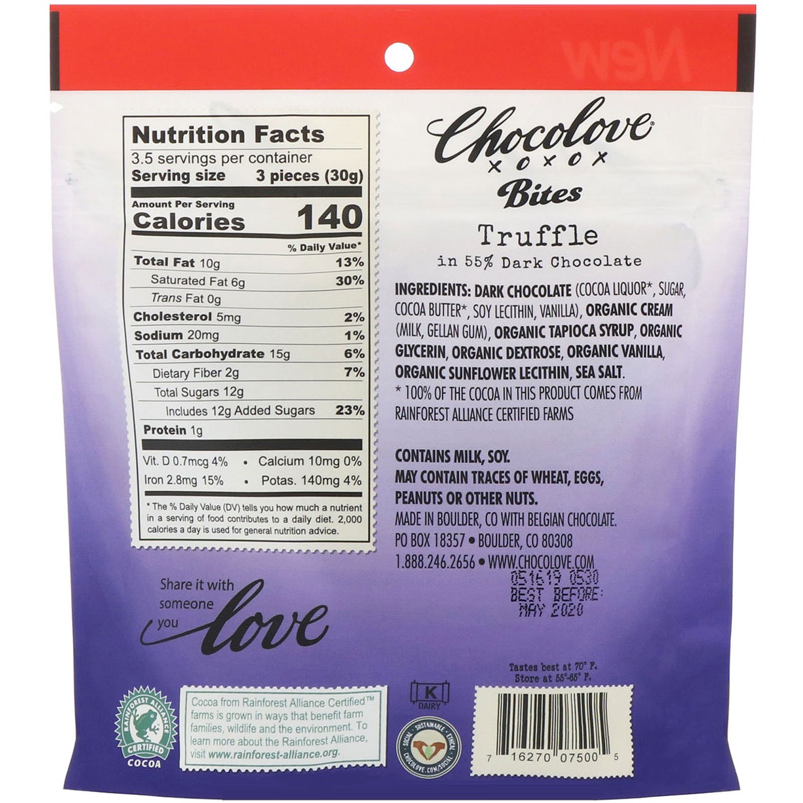 Comprar Chocolove, Bites, Truffle in 55% Dark Chocolate, 3.5 oz (100 g) - Imagem 2