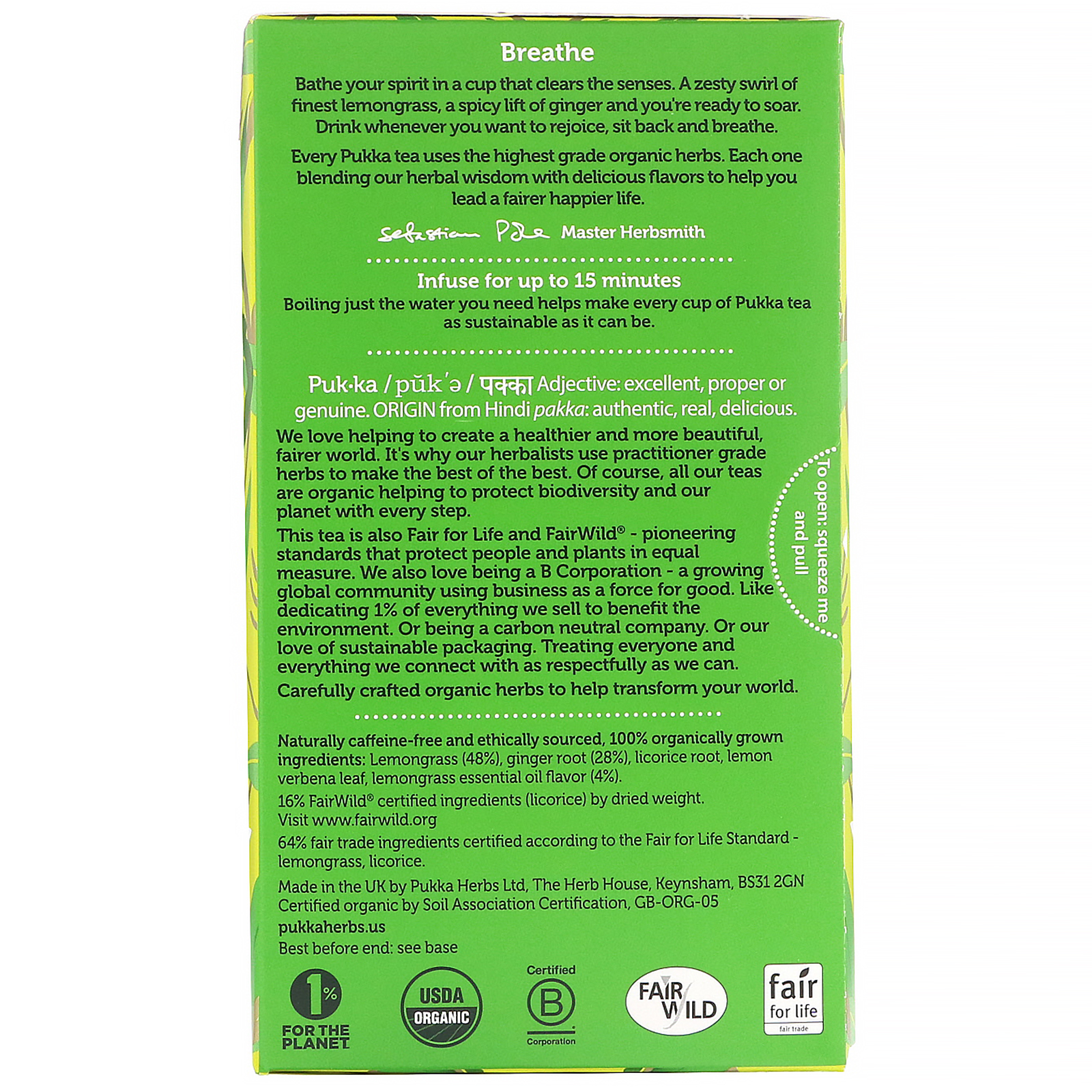Comprar Pukka Herbs, Citronela Orgânica e Gengibre, Sem Cafeína, 20 Saquinhos de Chá de Ervas, 1,27 oz (36 g) - Imagem 2