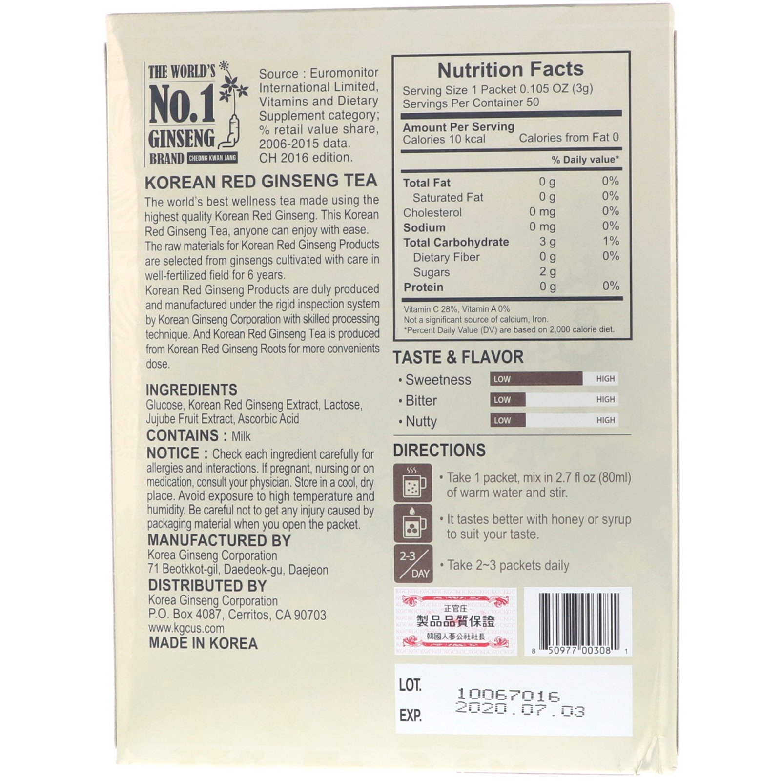 Comprar Cheong Kwan Jang, Chá de Ginseng Vermelho Coreano, 50 pacotes, 0,105 onças (3 g) cada - Imagem 2