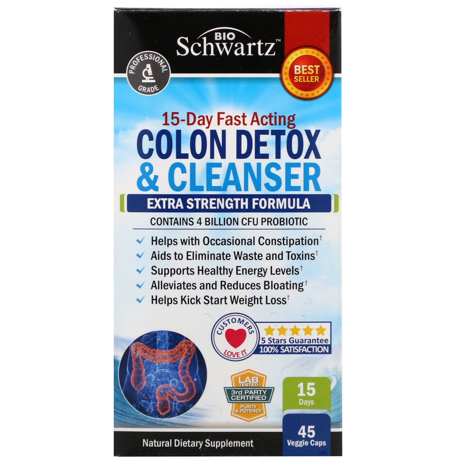 Comprar BioSchwartz, Detox e Limpador de Cólon de Ação Rápida de 15 Dias, Fórmula com Força Extra, 45 Cápsulas Vegetais