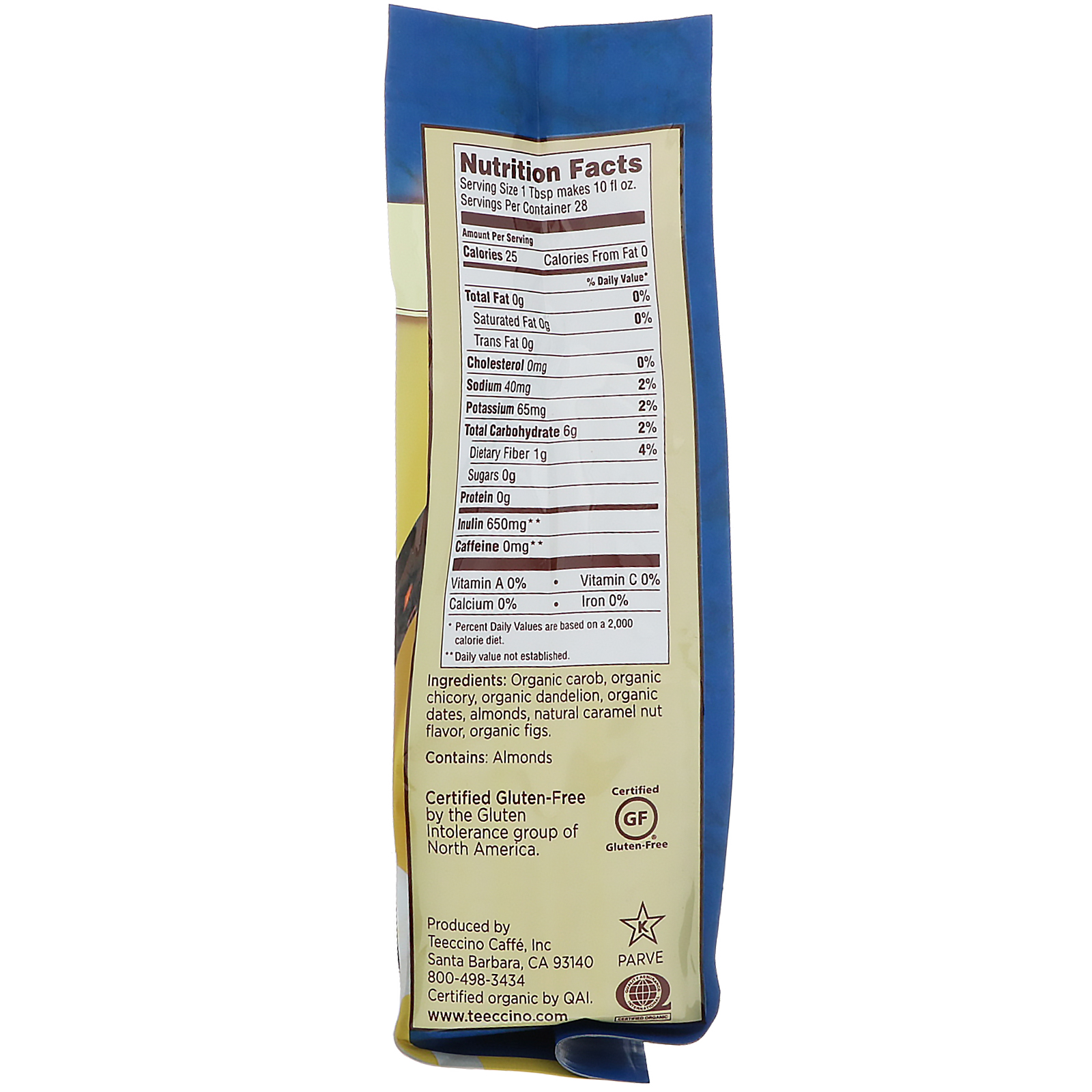 Comprar Teeccino, Chicory Herbal Coffee, Medium Roast, Dandelion Caramel Nut, Caffeine Free, 10 oz (284 g) - Imagem 2