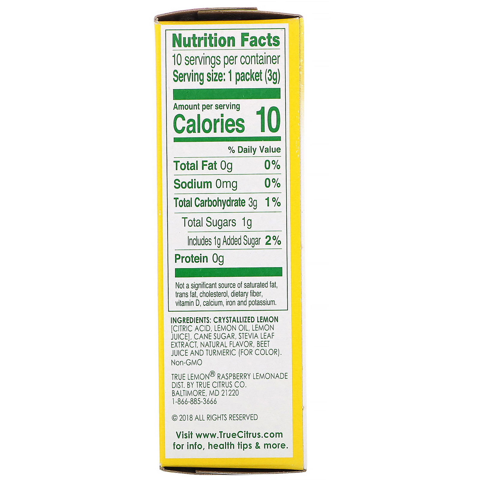 Comprar True Citrus, True Lemon, Limonada de Framboesa, 10 Sachês, 1,06 oz (30 g) - Imagem 2