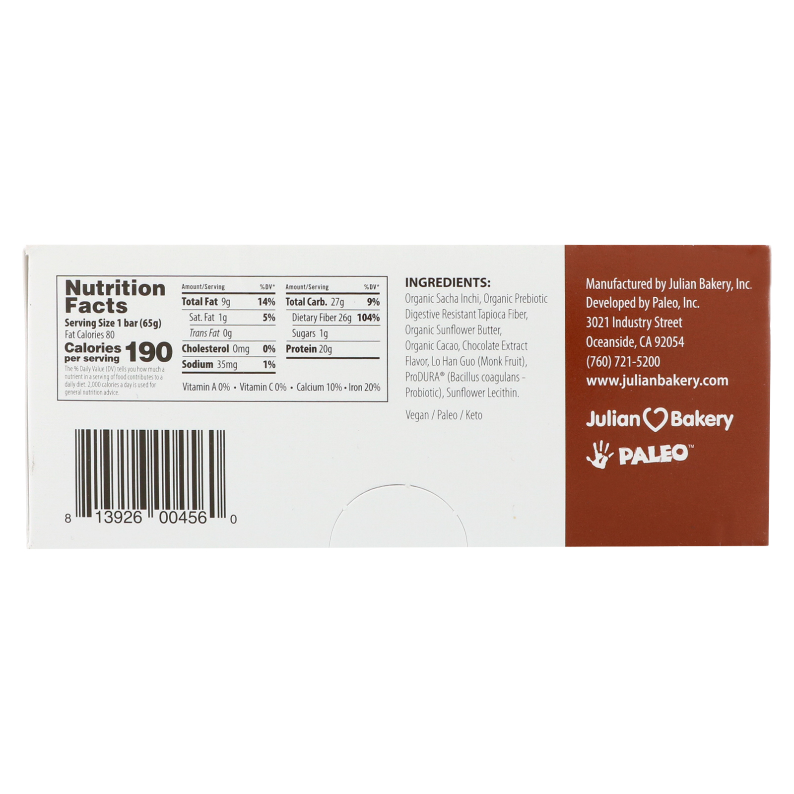 Comprar Julian Bakery, Barra de Proteína Pegan Thin, Chocolate Lava, 12 Barras, 65 g (2,29 oz) Cada - Imagem 2