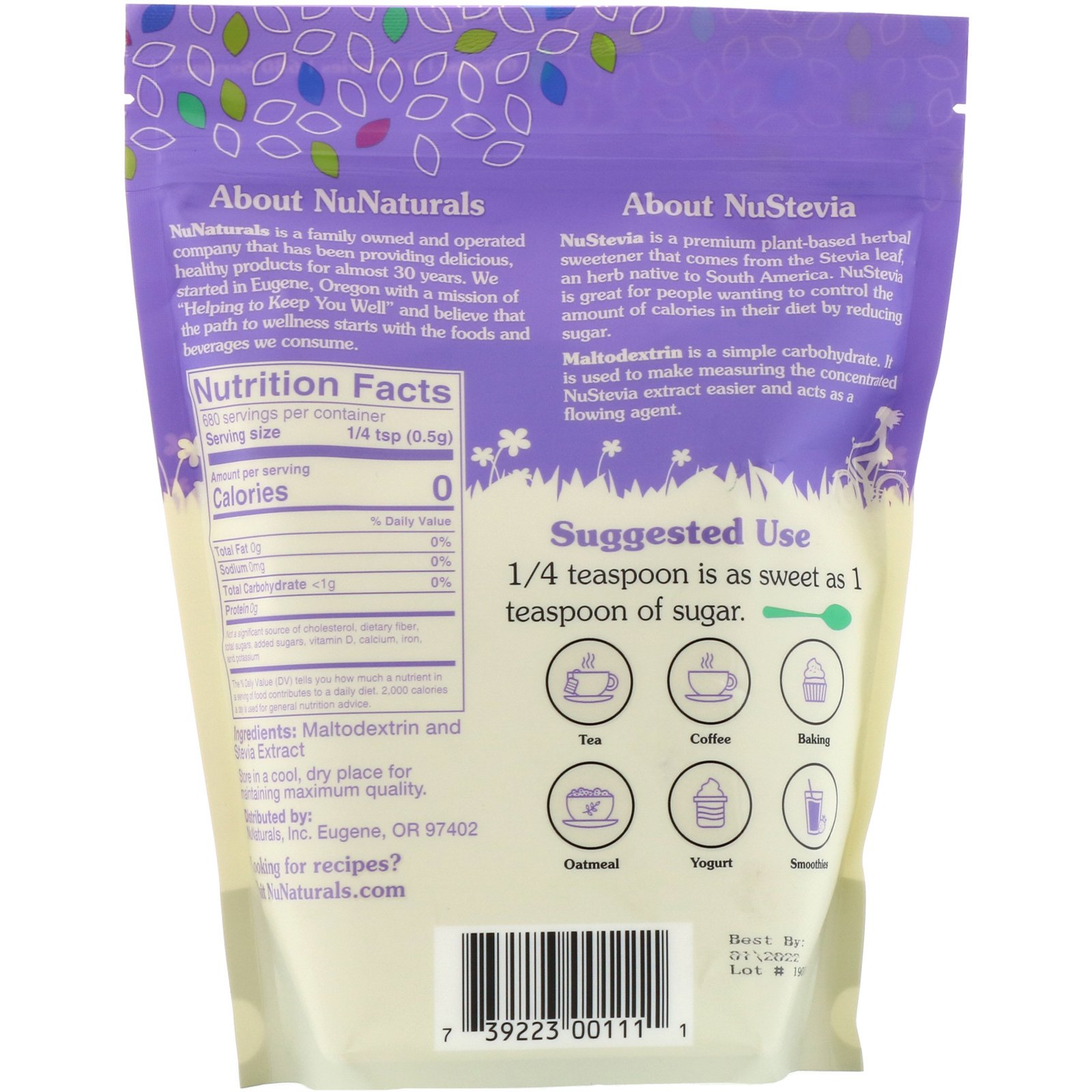 Comprar NuNaturals, NuStevia, Pó de Estévia Branco, 12 oz (340 g) - Imagem 2