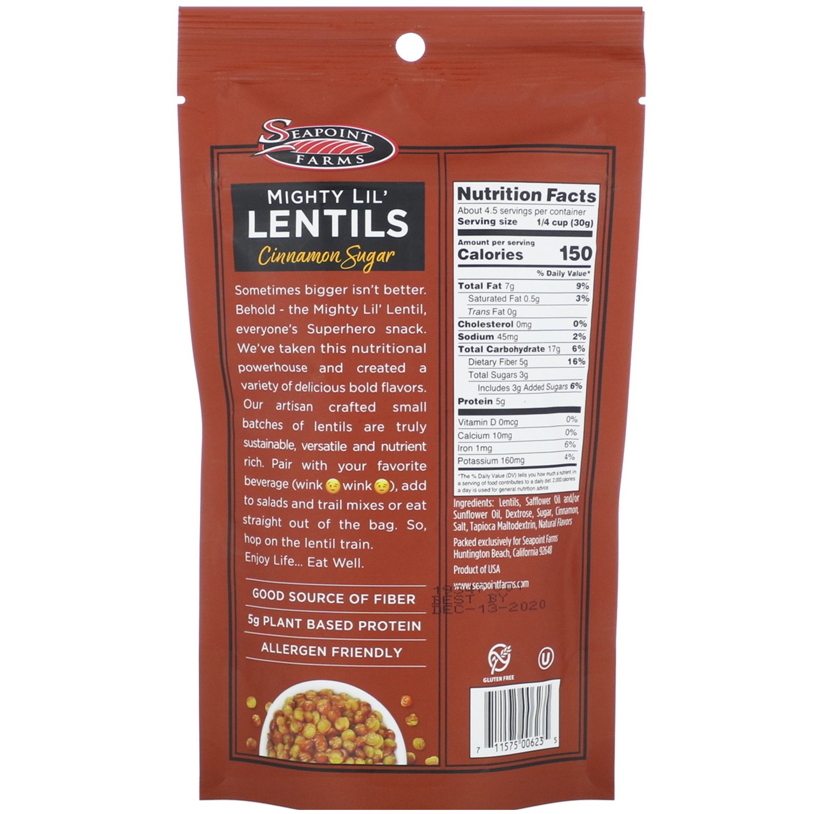 Comprar Seapoint Farms, Mighty Lil' Lentils, Cinnamon Sugar, 5 oz (142 g) - Imagem 2