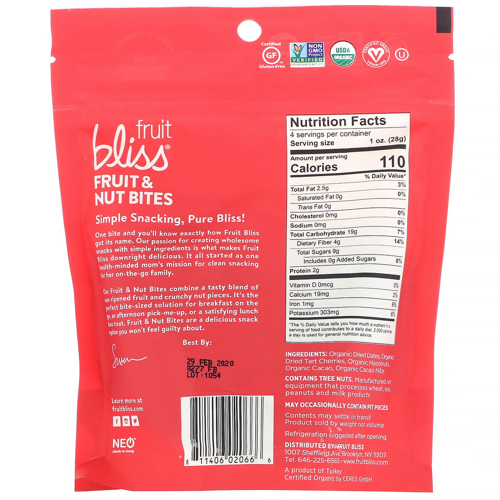Comprar Fruit Bliss, Mix de Frutas Secas e Castanhas, Cereja + Tâmara + Avelã + Pedacinhos de Cacau, 4 oz (113 g) - Imagem 2