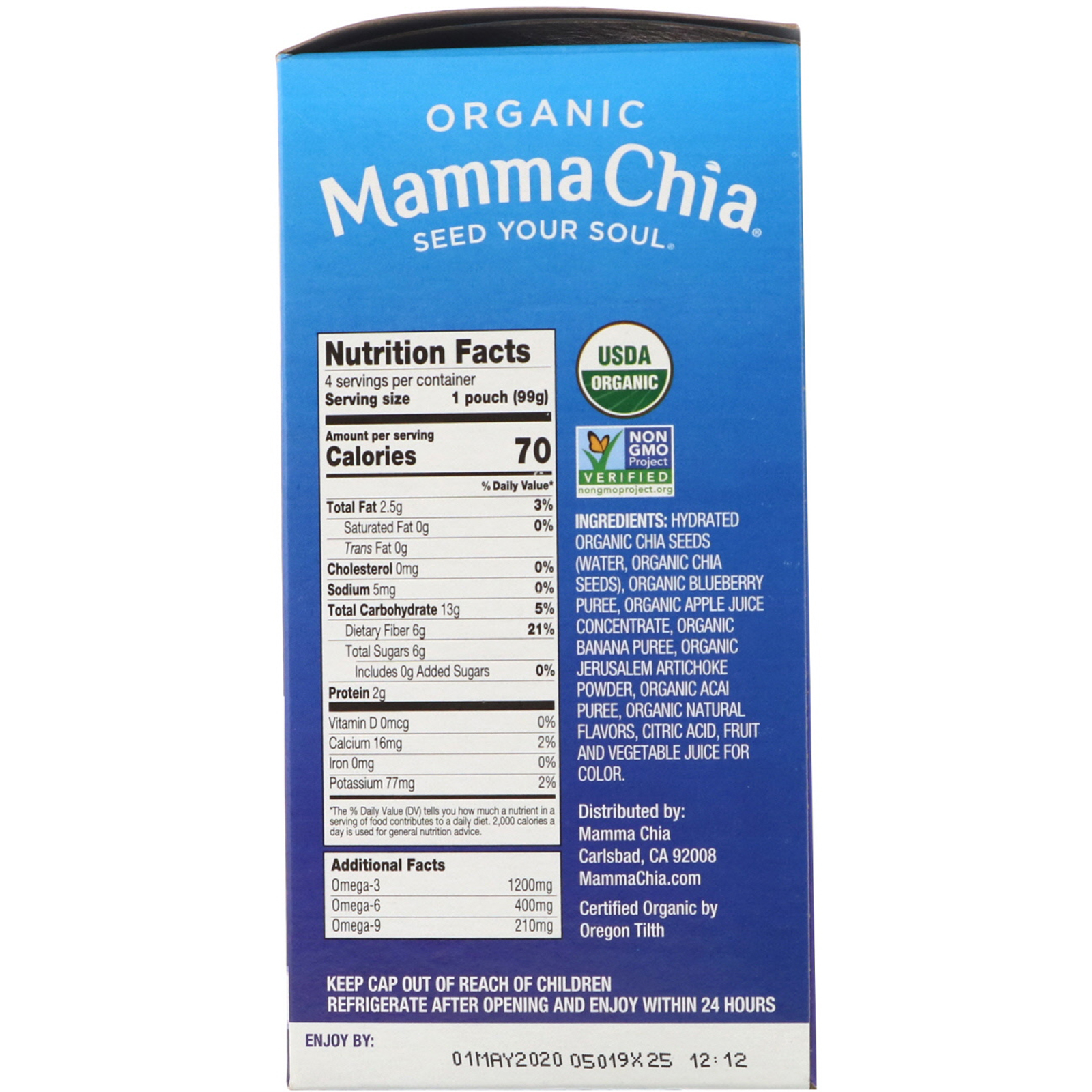 Comprar Mamma Chia, Organic Chia Prebiotic Squeeze, Blueberry Acai, 4 Pouches, 3.5 oz (99 g) Each - Imagem 2
